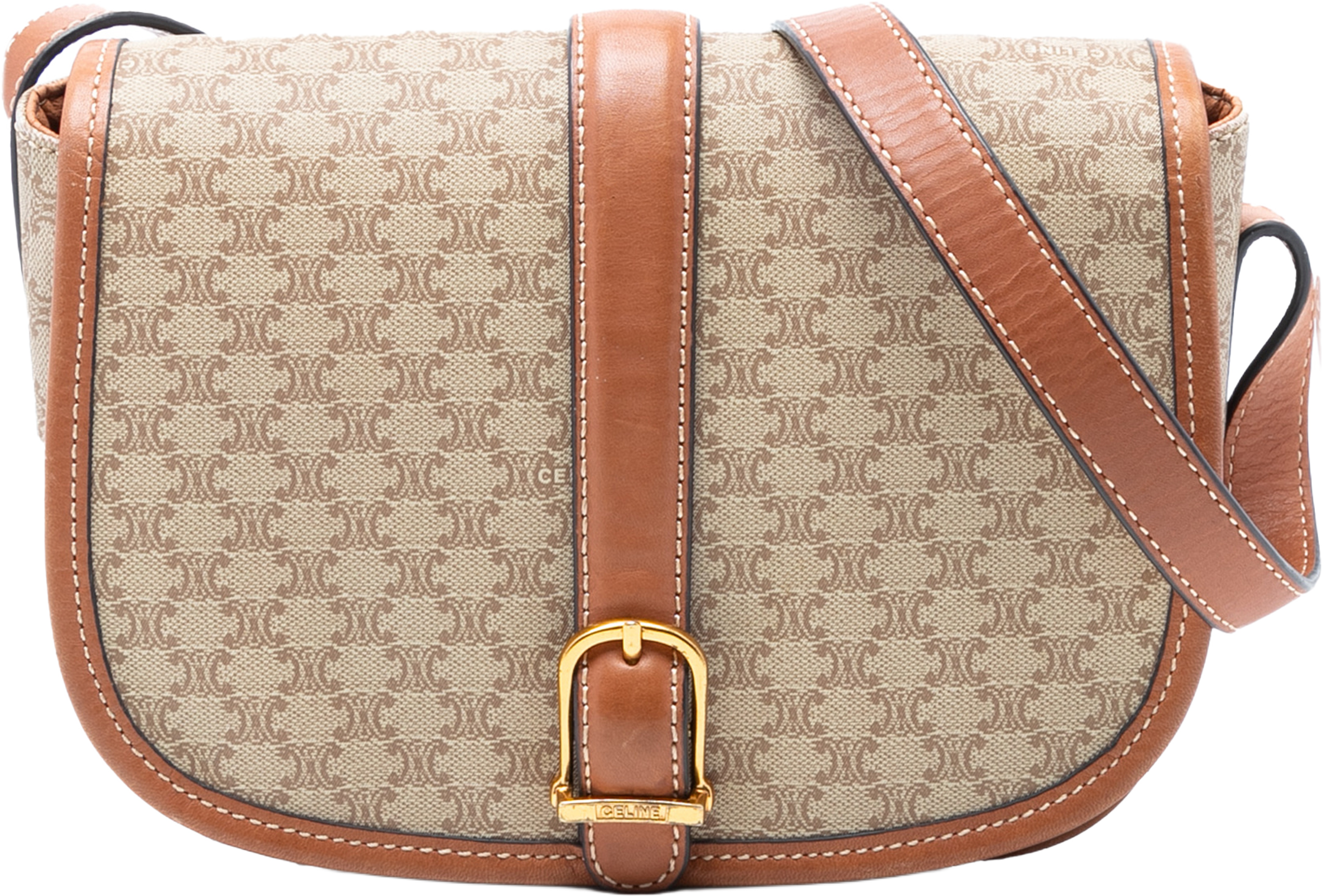 Celine Macadam Coated Canvas Crossbody, från Luxclusif, i färgen beige. Klicka för att öppna bilden i stort format