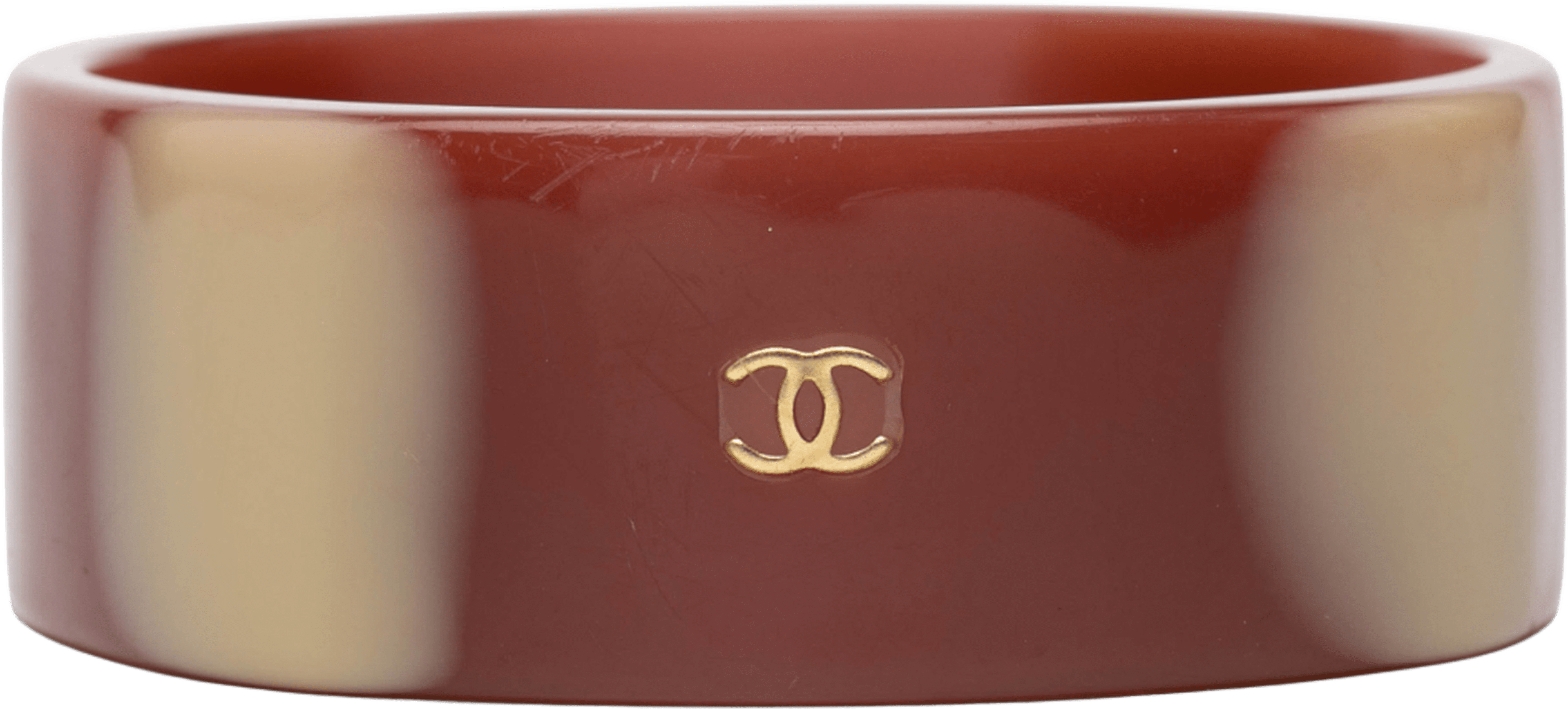 Chanel Cc Resin Bangle, från Luxclusif, i färgen burgundy. Klicka för att öppna bilden i stort format