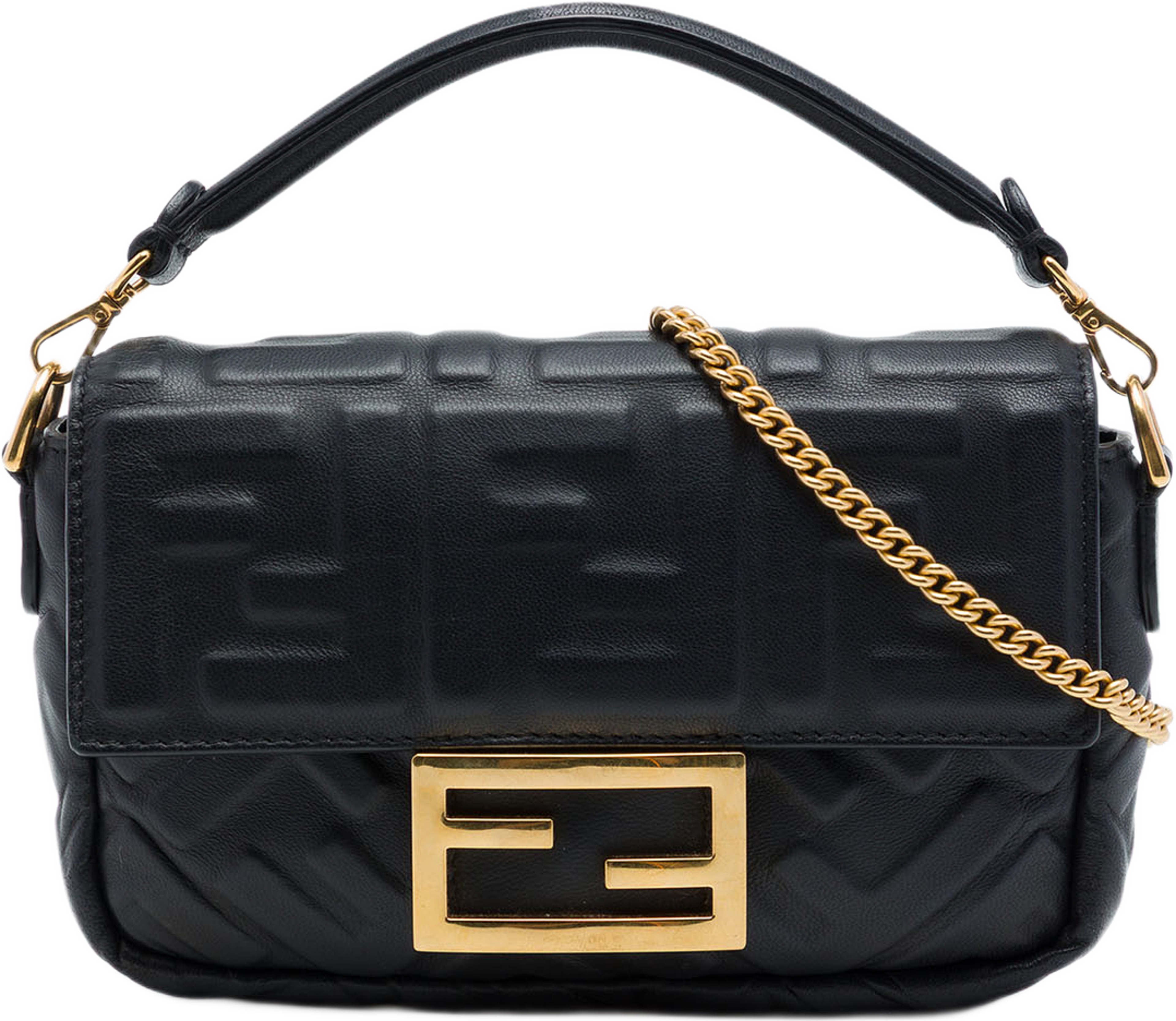 Fendi Mini Zucca Embossed Leather Baguette Satchel, från Luxclusif, i färgen svart. Klicka för att öppna bilden i stort format