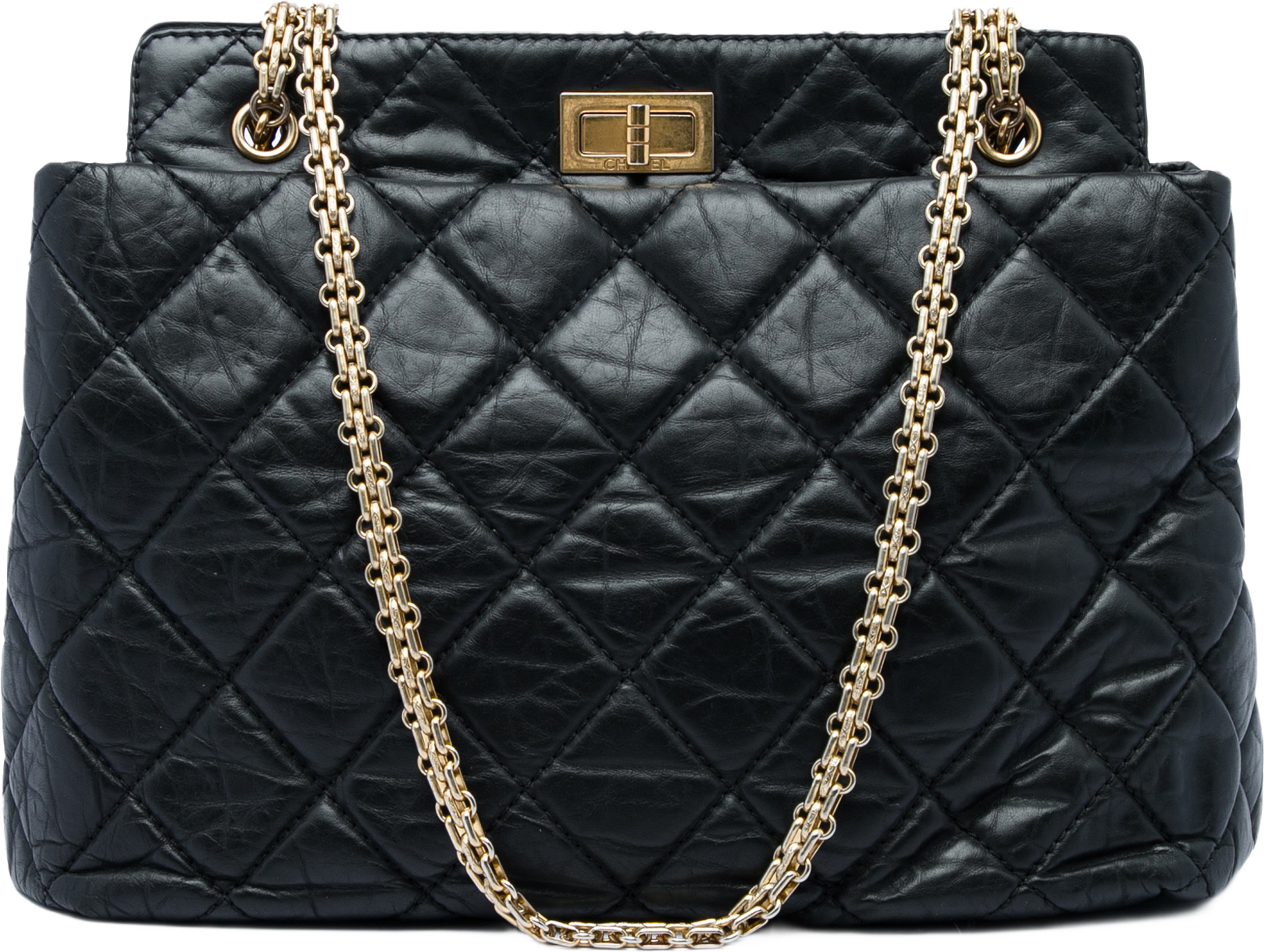 Chanel Medium Quilted Aged Calfskin Reissue 2.55 Tote, från Luxclusif, i färgen svart. Klicka för att öppna bilden i stort format