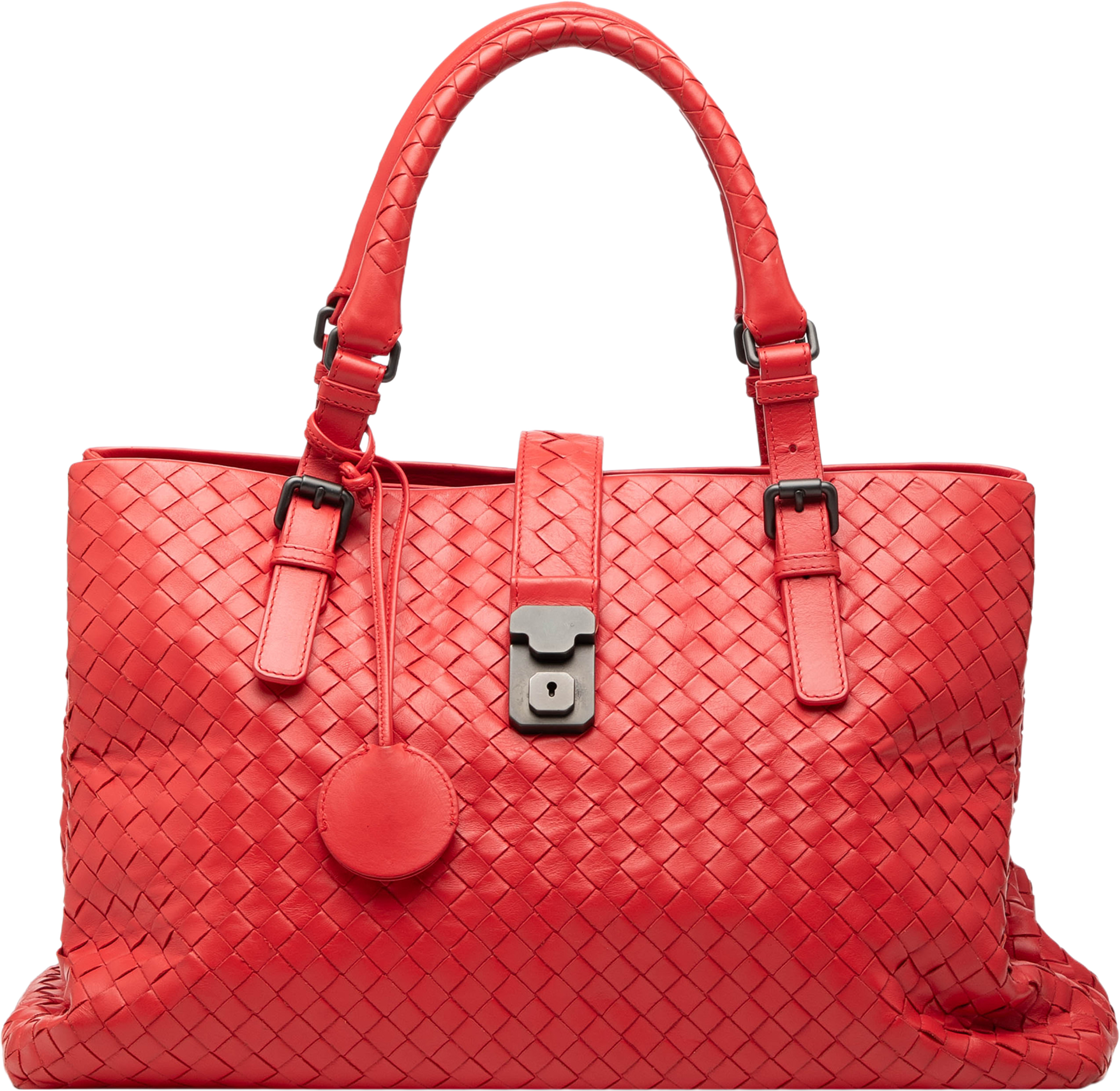 Bottega Veneta Medium Nappa Intrecciato Roma Tote, från Luxclusif, i färgen red. Klicka för att öppna bilden i stort format