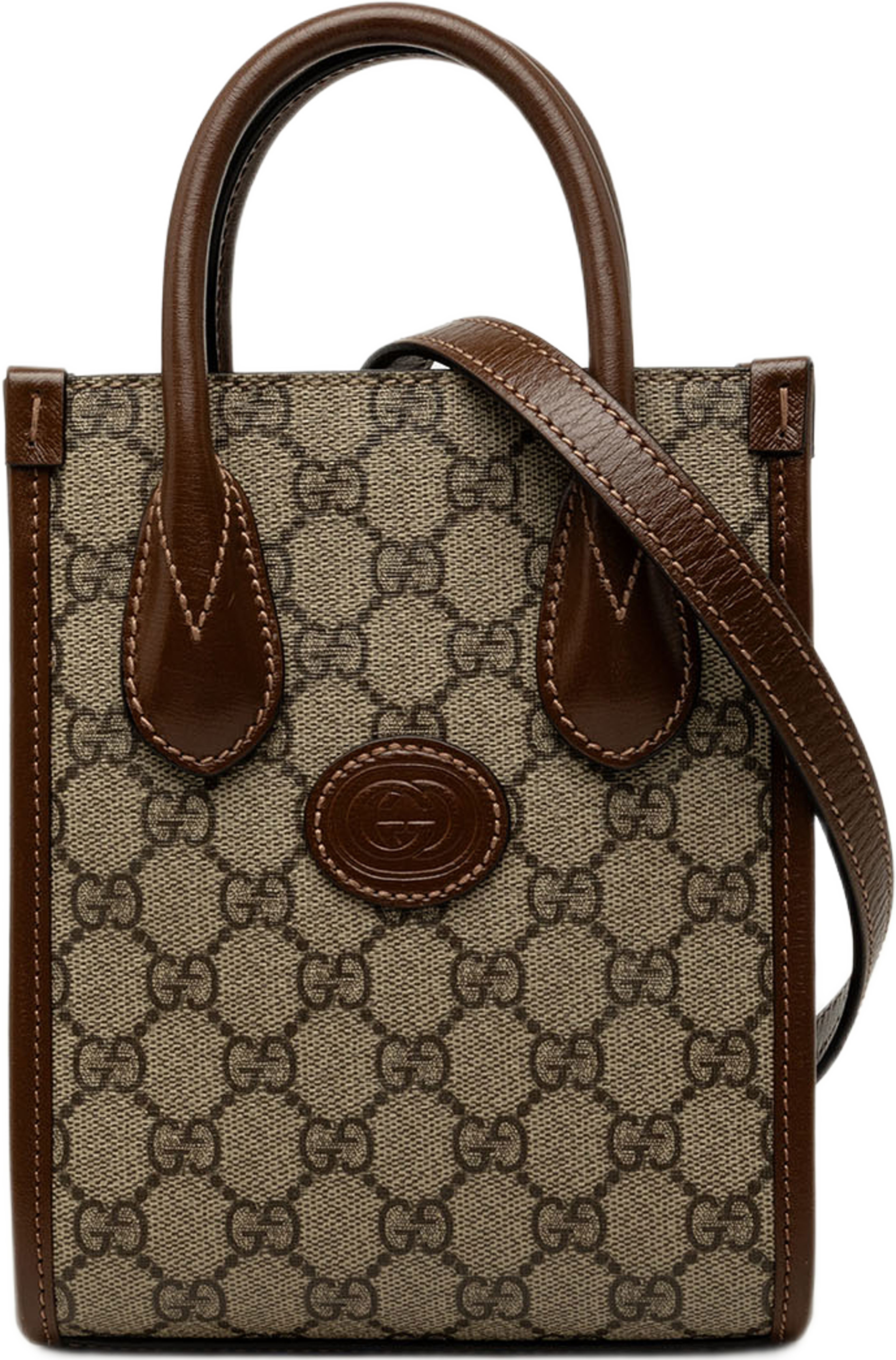 Gucci Mini Gg Supreme Interlocking G Satchel, från Luxclusif, i färgen beige. Klicka för att öppna bilden i stort format