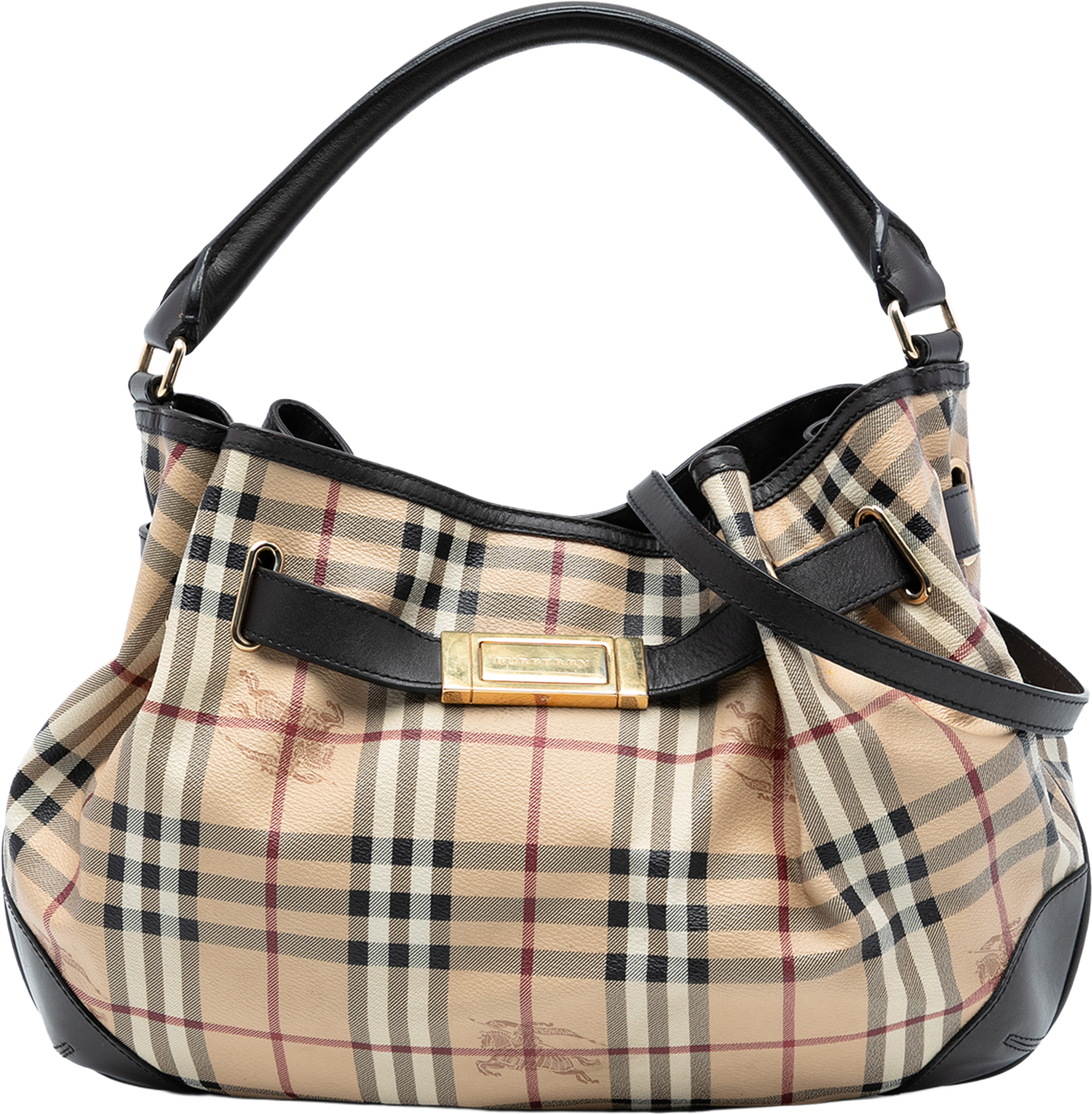 Burberry Medium Haymarket Check Coated Canvas Willenmore Hobo, från Luxclusif, i färgen beige. Klicka för att öppna bilden i stort format