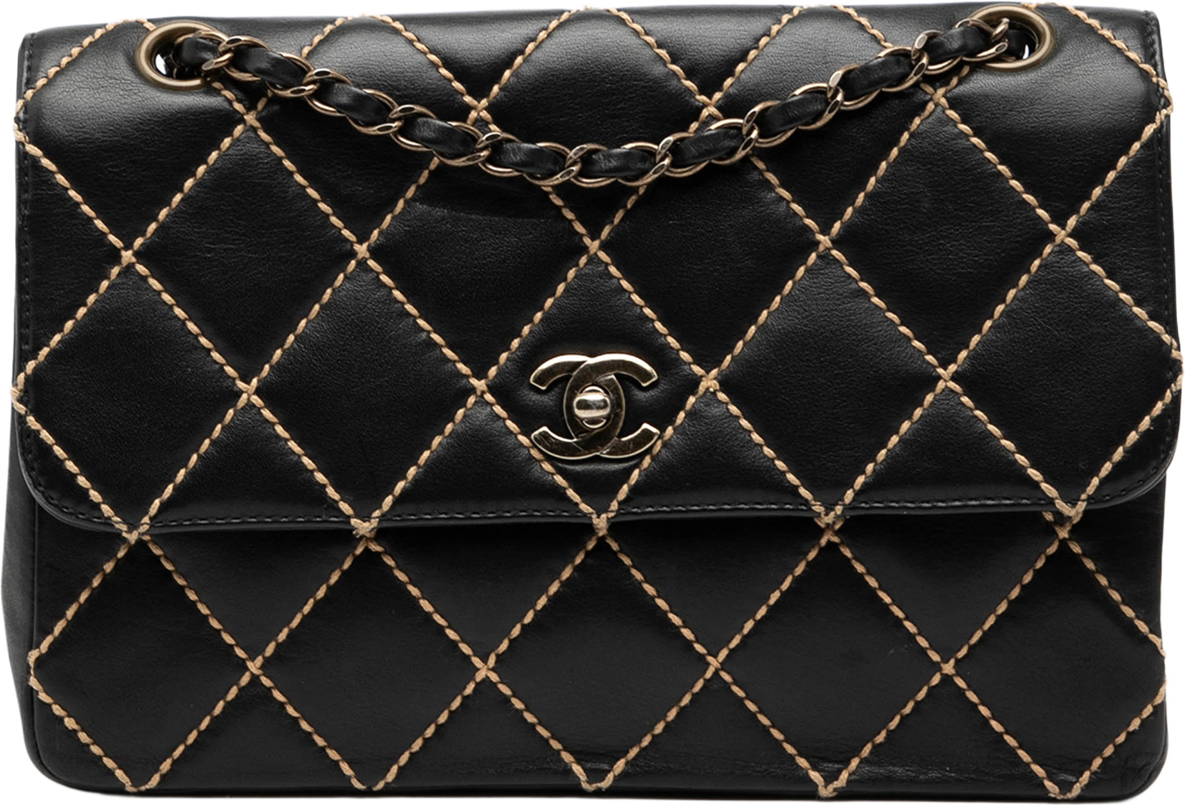 Chanel Cc Calfskin Wild Stitch Flap, från Luxclusif, i färgen black. Klicka för att öppna bilden i stort format