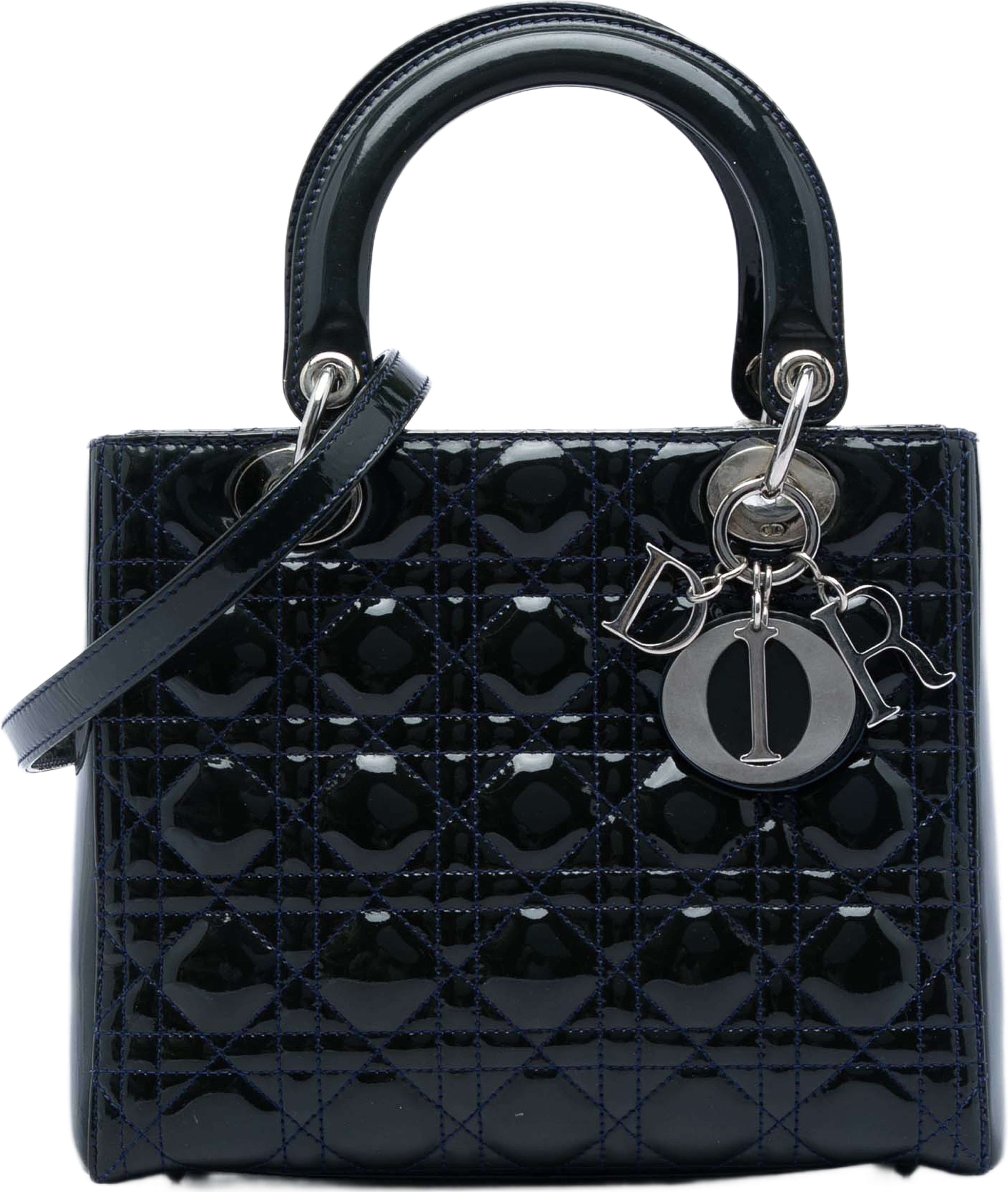 Dior Medium Patent Cannage Lady Dior, från Luxclusif, i färgen blå. Klicka för att öppna bilden i stort format