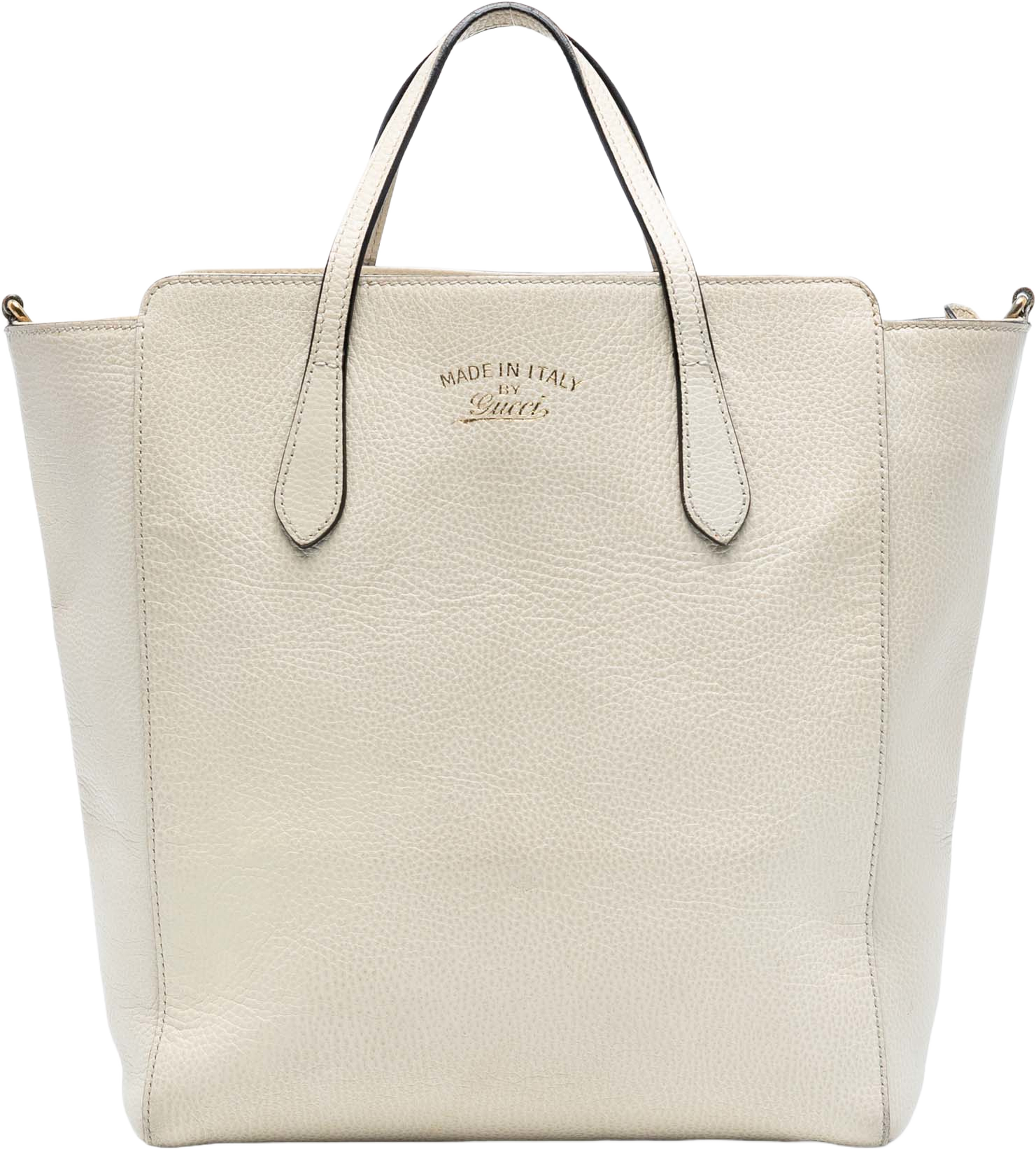 Gucci Leather Swing Convertible Tote, från Luxclusif, i färgen white. Klicka för att öppna bilden i stort format