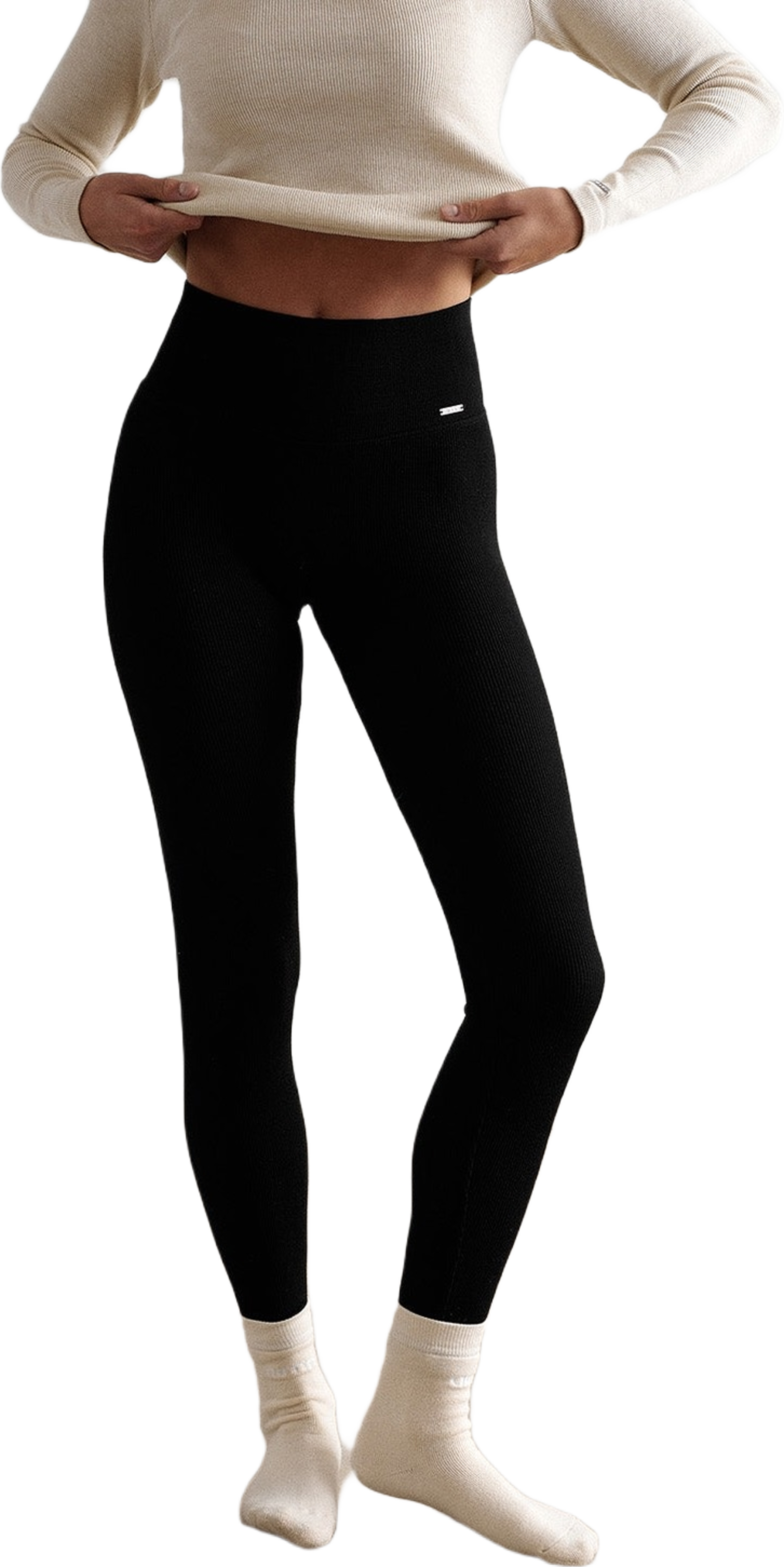 Black Ribbed Wool Leggings
