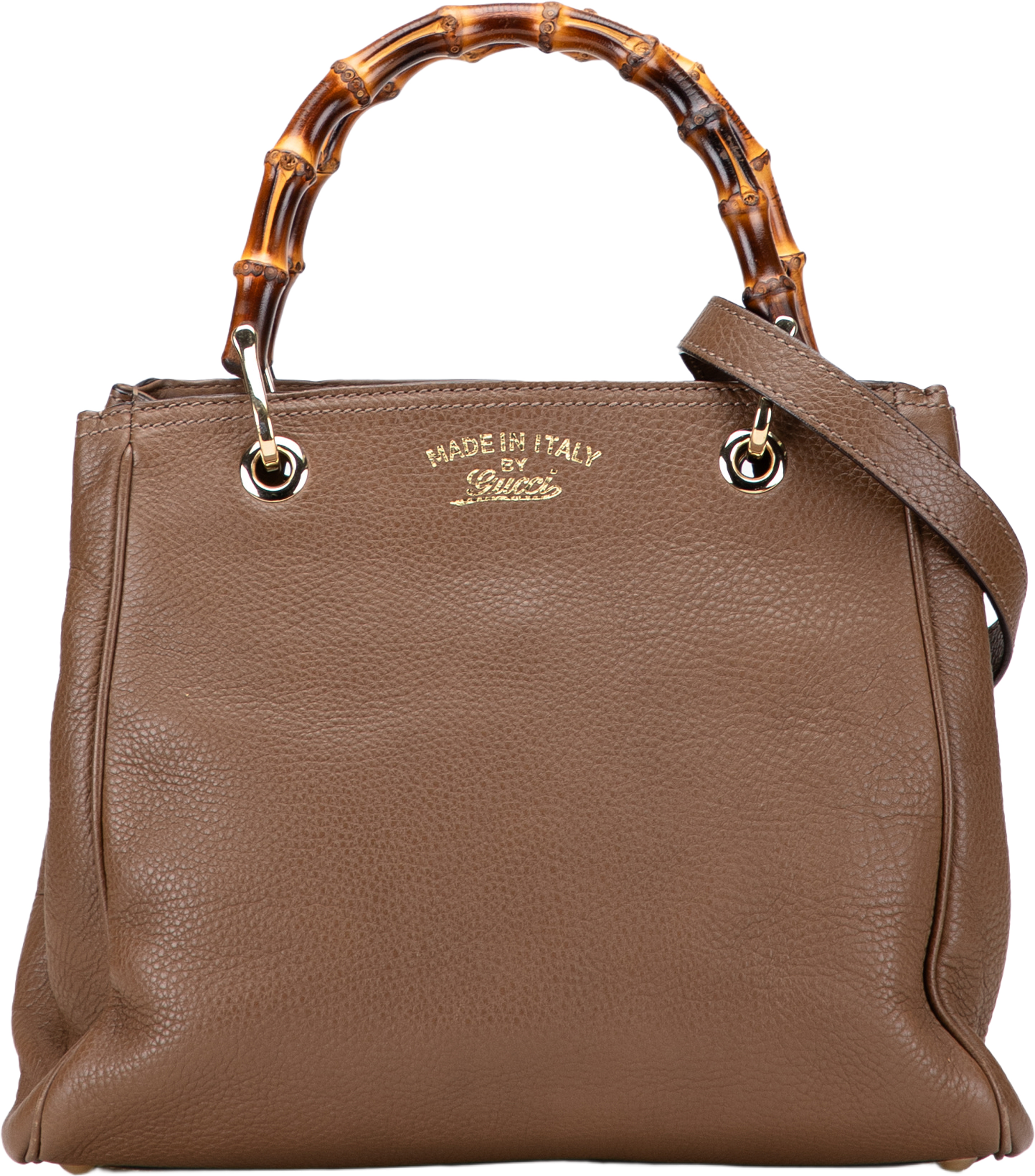 Gucci Small Calfskin Bamboo Shopper Satchel, från Luxclusif, i färgen brown. Klicka för att öppna bilden i stort format