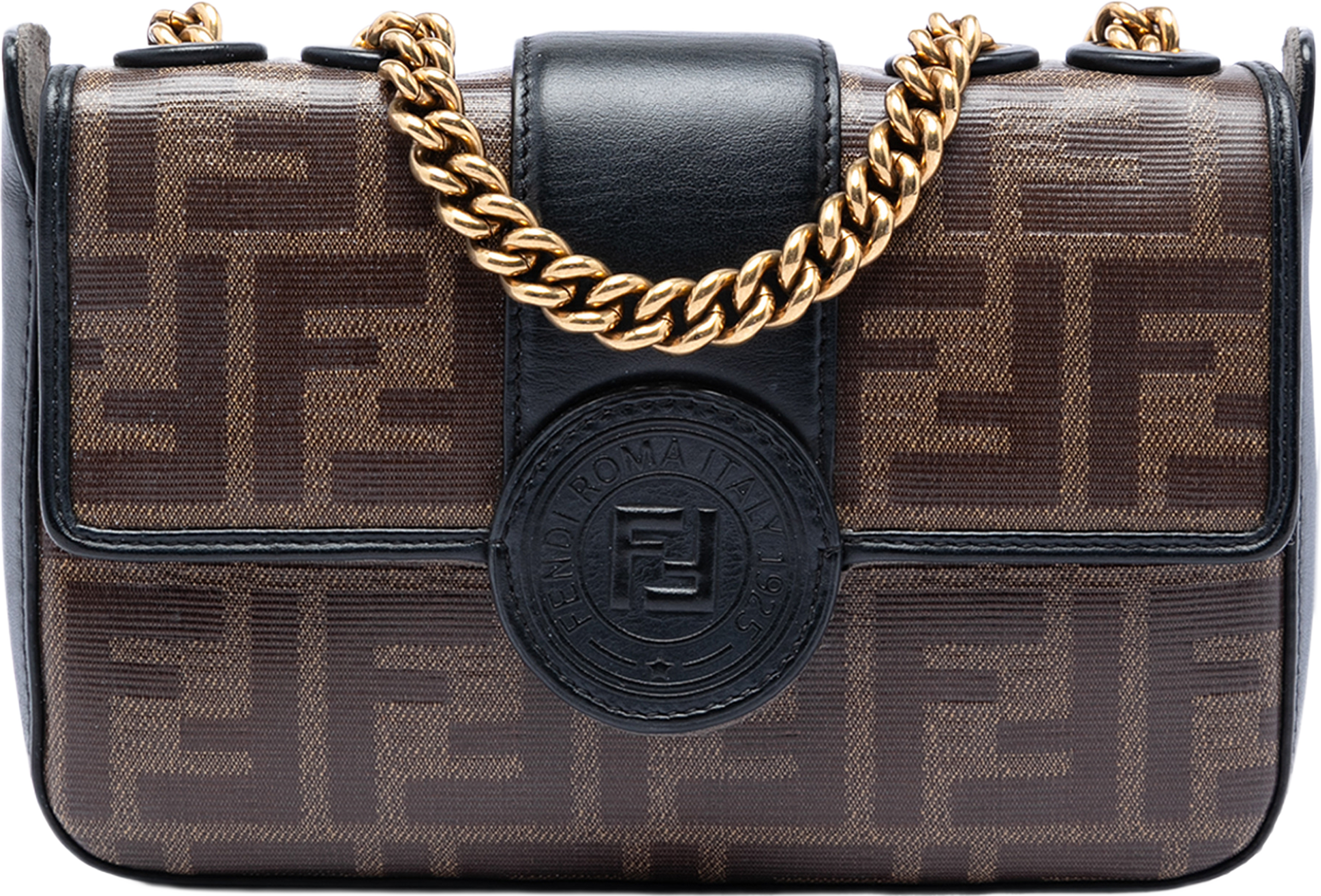 Fendi Mini Ff 1974 Glazed Fabric Stamp Patch Crossbody, från Luxclusif, i färgen brun. Klicka för att öppna bilden i stort format