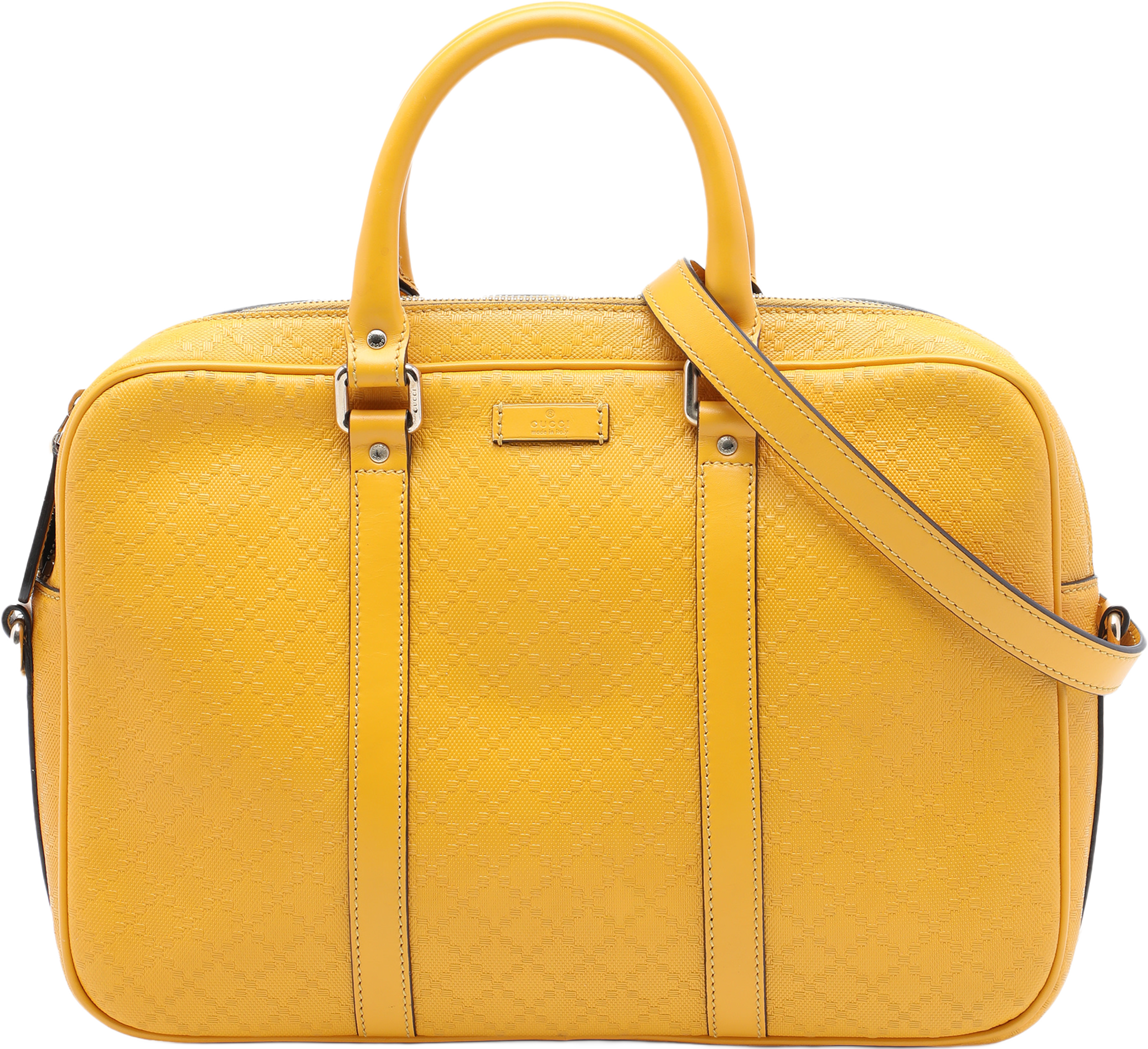 Gucci Medium Diamante Calfskin Bright Business Bag, från Luxclusif, i färgen gul. Klicka för att öppna bilden i stort format