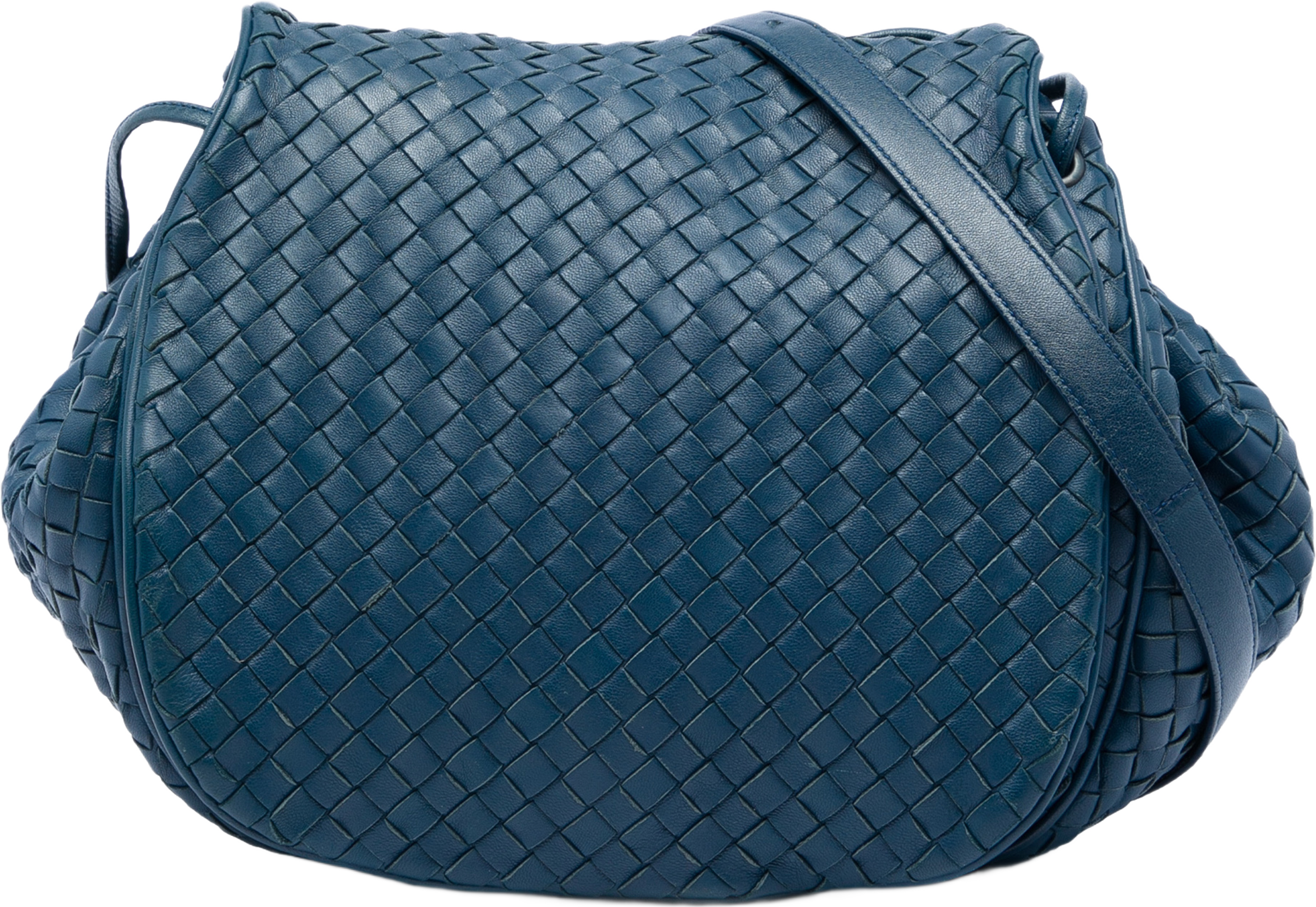 Bottega Veneta Nappa Intrecciato Flap Crossbody, från Luxclusif, i färgen blå. Klicka för att öppna bilden i stort format