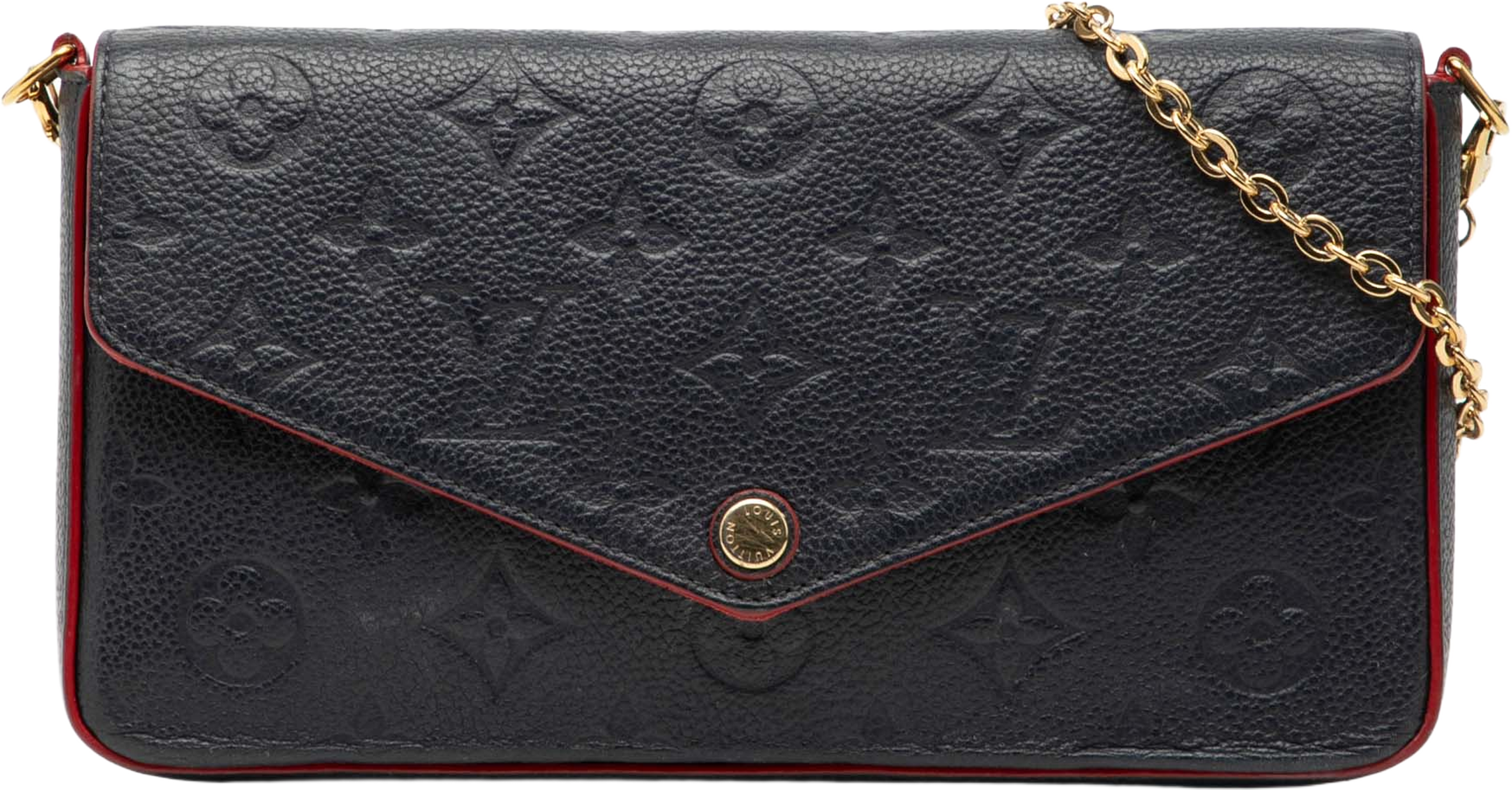 Louis Vuitton Monogram Empreinte Pochette Felicie, från Luxclusif, i färgen navy. Klicka för att öppna bilden i stort format