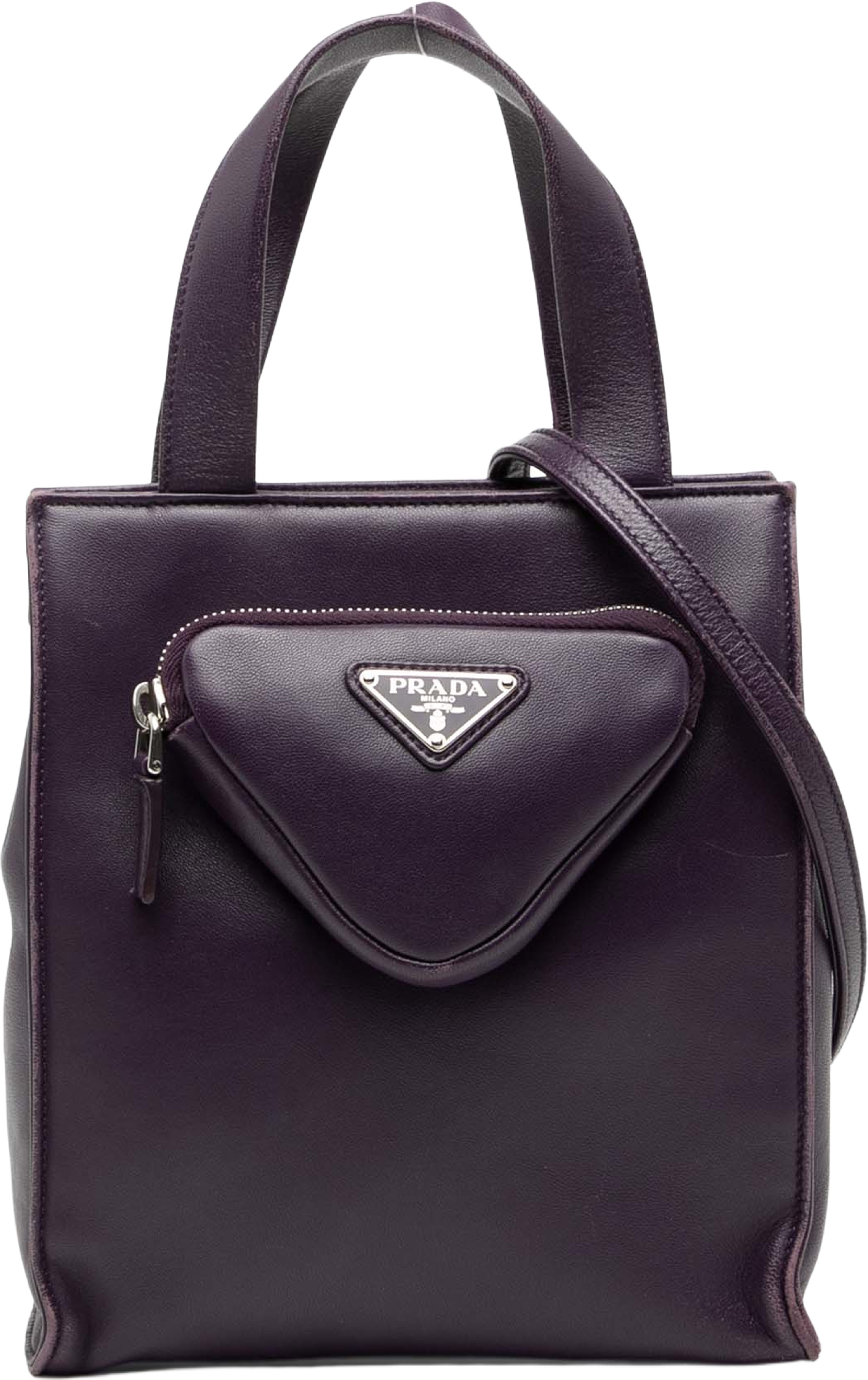 Prada Nappa Front Pocket Satchel, från Luxclusif, i färgen purple. Klicka för att öppna bilden i stort format