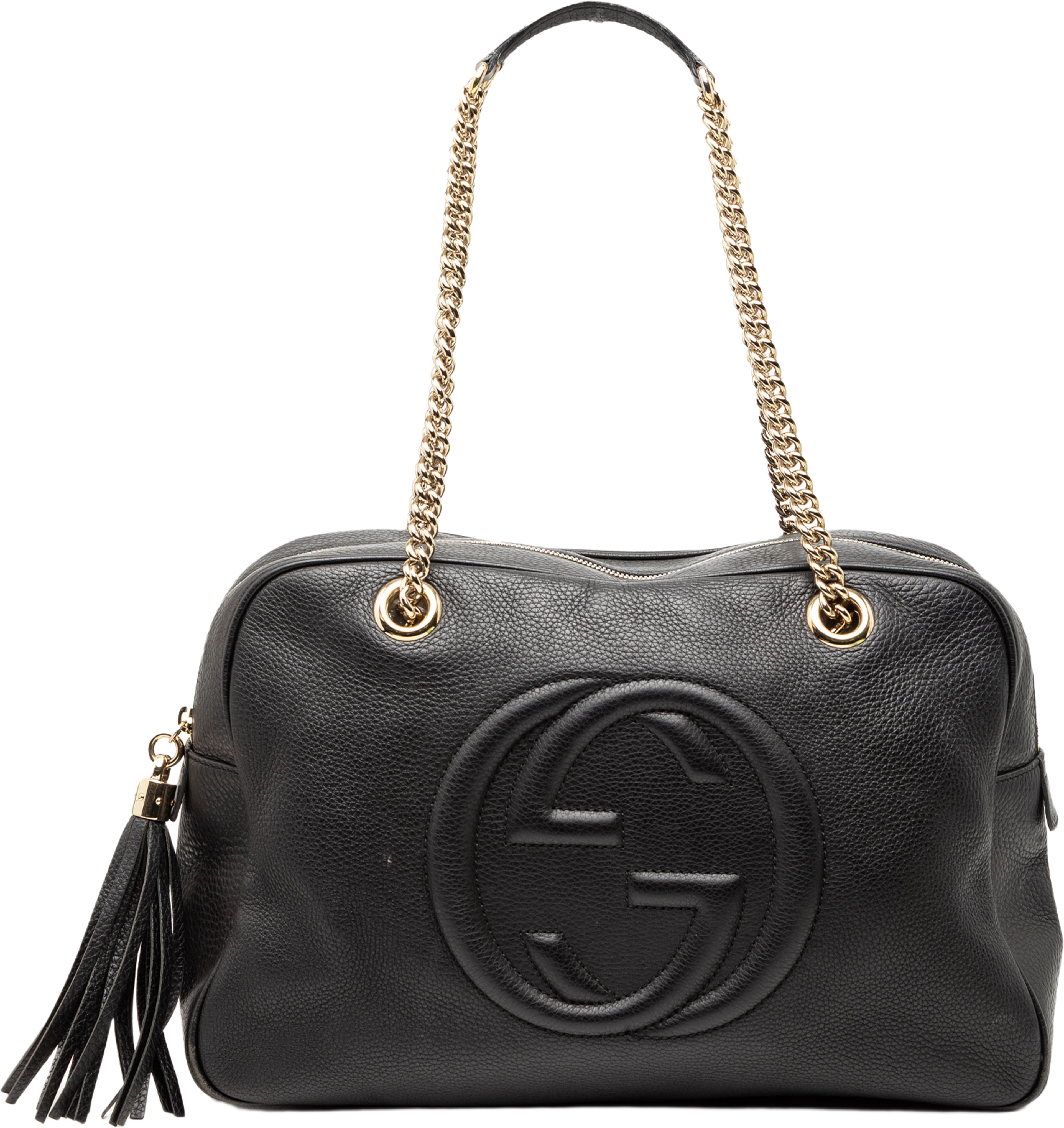 Gucci Leather Soho Chain Shoulder Bag, från Luxclusif, i färgen black. Klicka för att öppna bilden i stort format