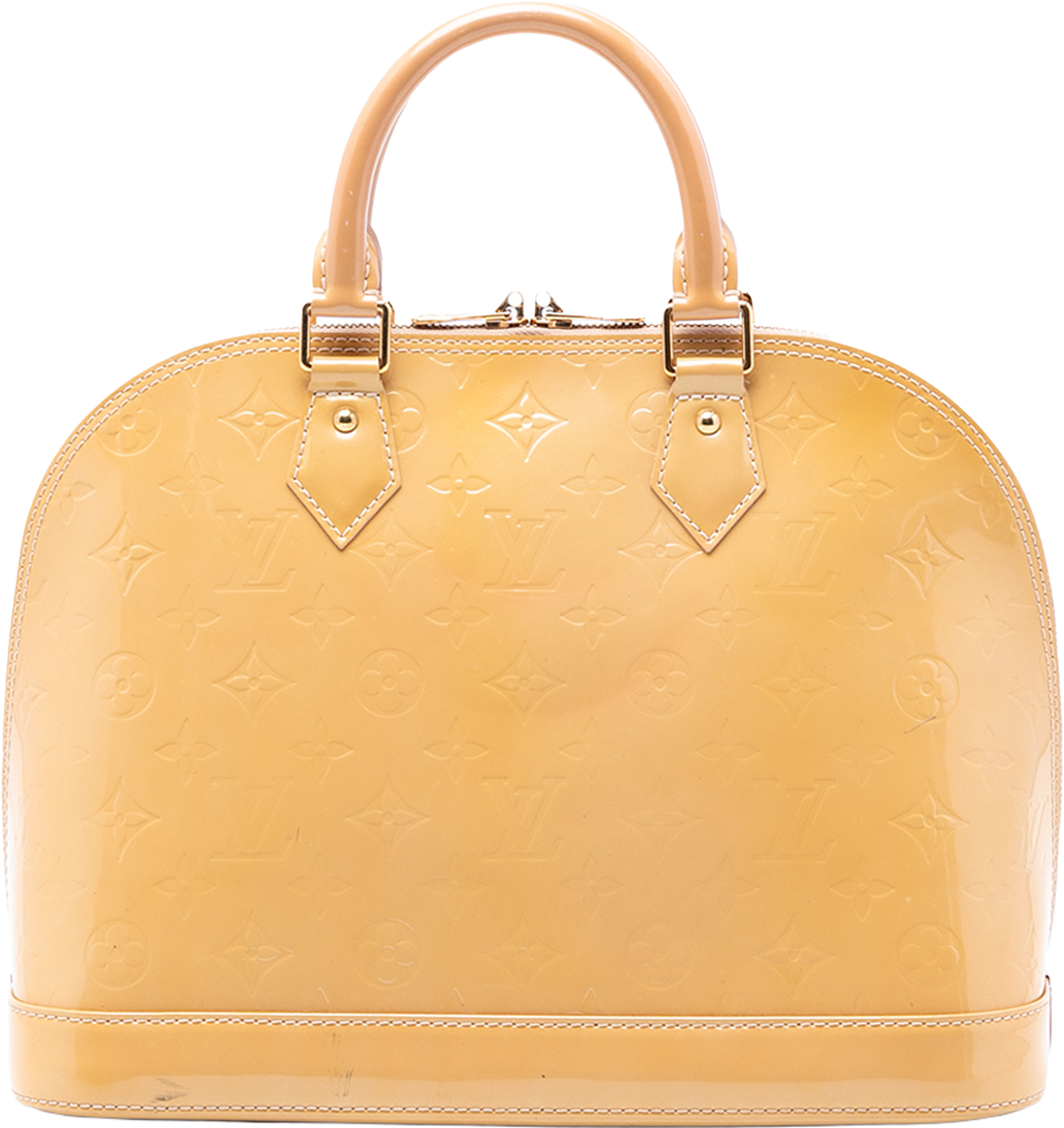 Louis Vuitton Monogram Vernis Alma Pm, från Luxclusif, i färgen beige. Klicka för att öppna bilden i stort format