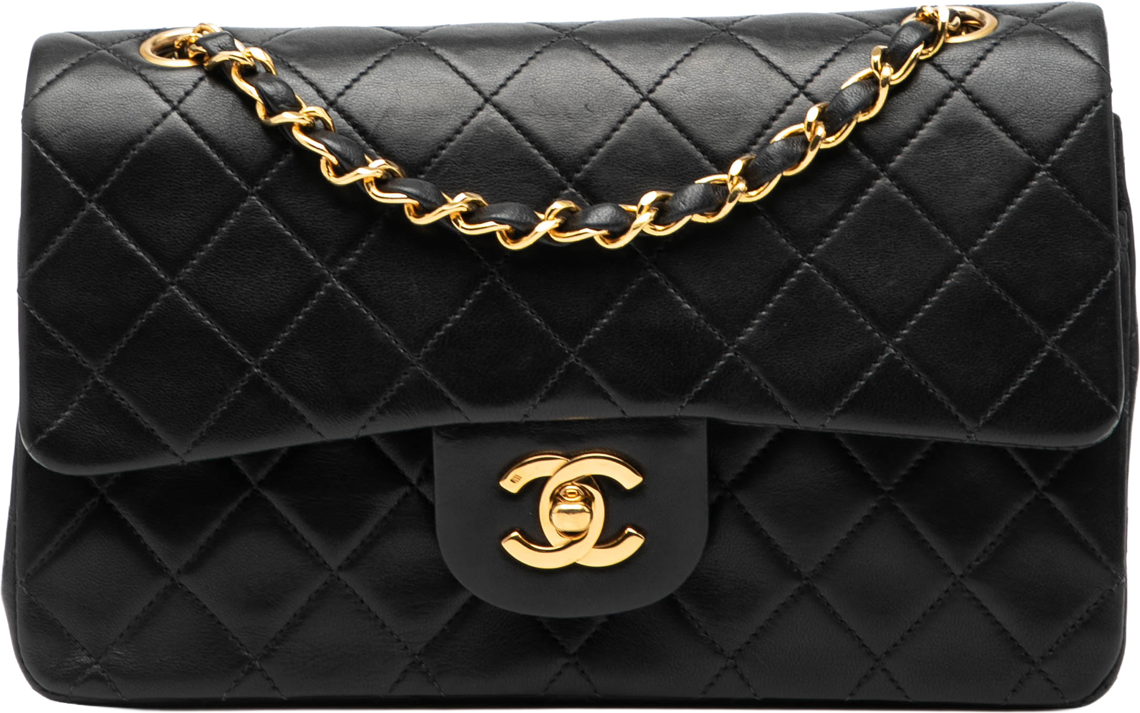 Chanel Small Classic Lambskin Double Flap, från Luxclusif, i färgen black. Klicka för att öppna bilden i stort format