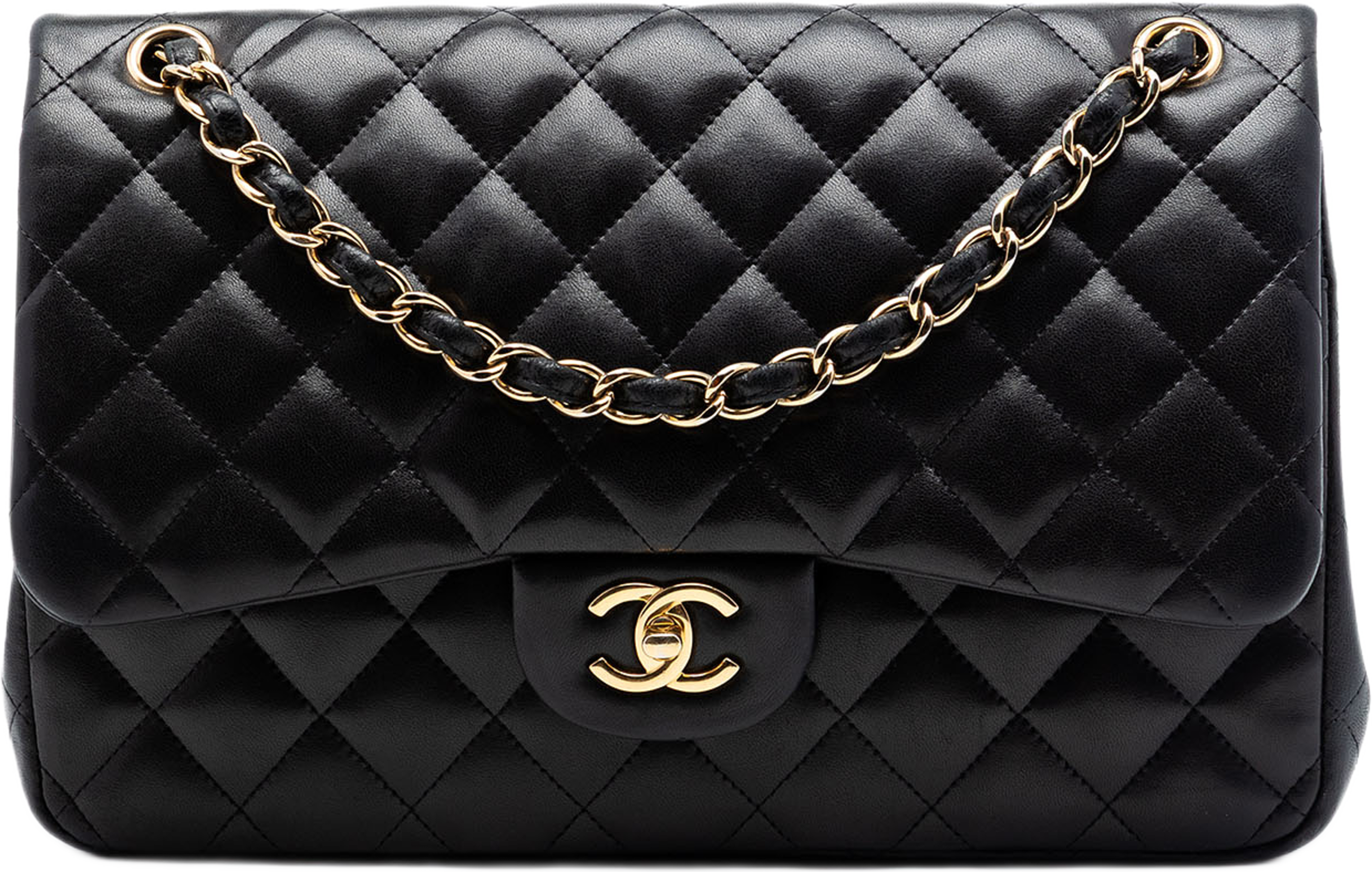 Chanel Jumbo Classic Lambskin Double Flap, från Luxclusif, i färgen svart. Klicka för att öppna bilden i stort format