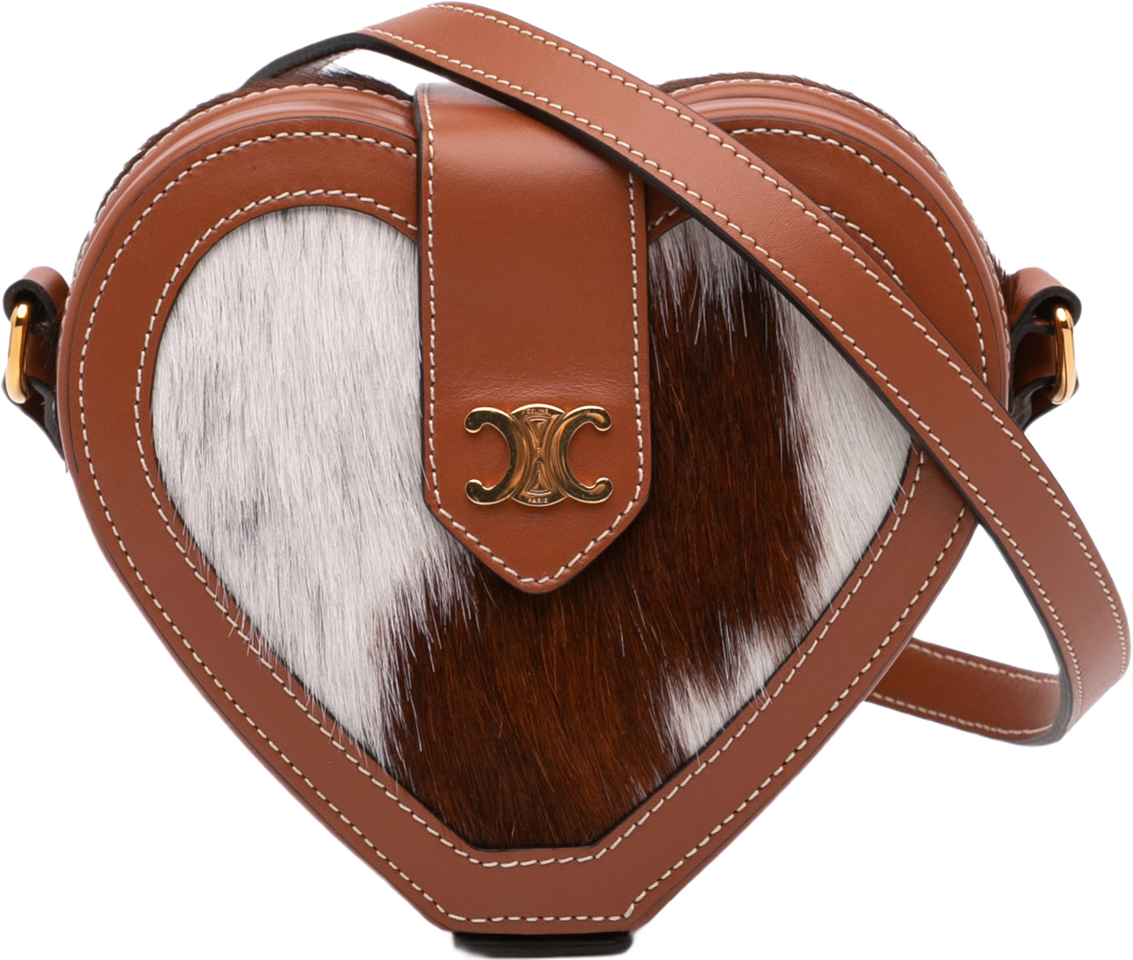 Celine Pony Hair Triomphe Heart Tambour Crossbody