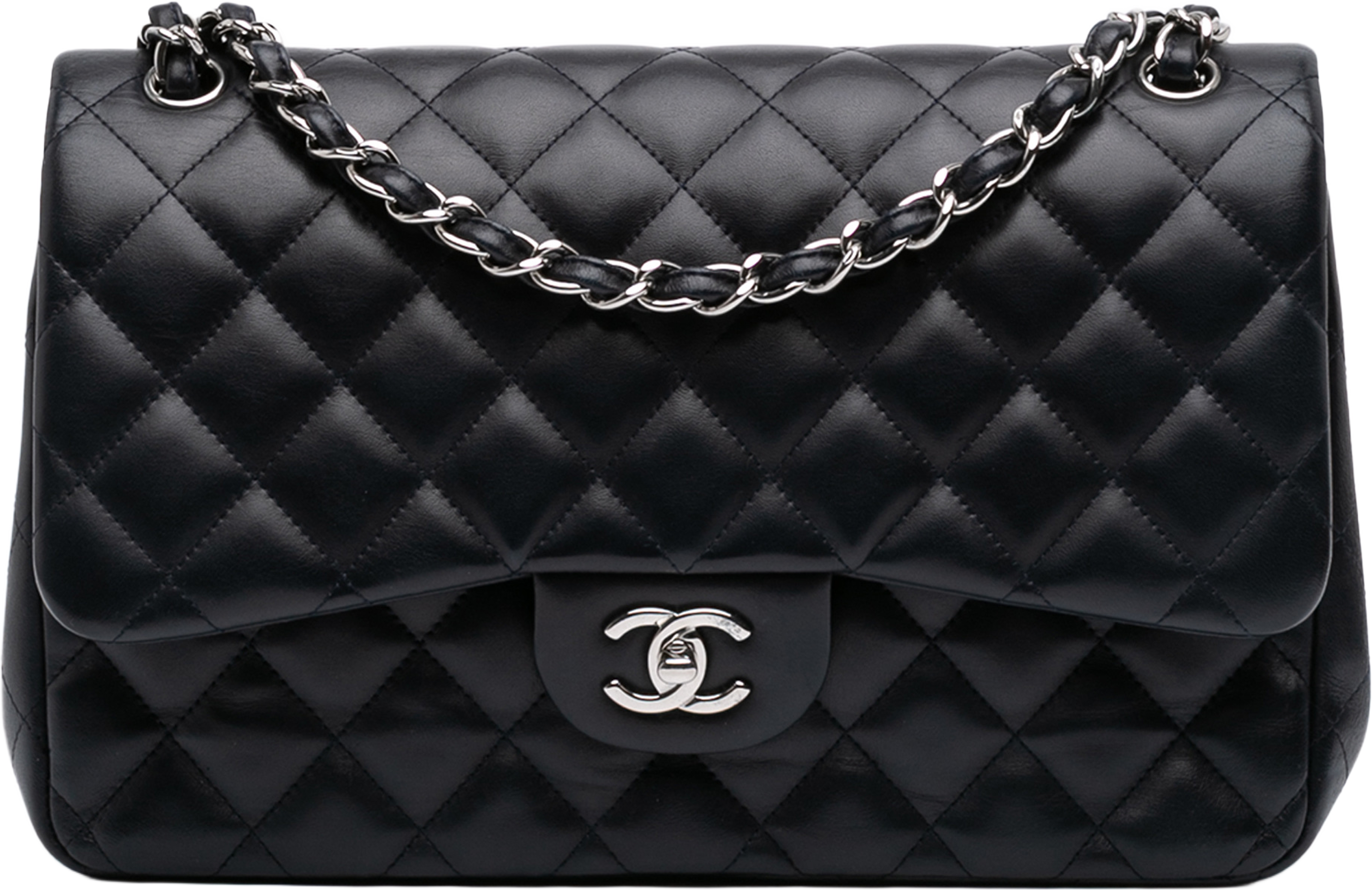 Chanel Jumbo Classic Lambskin Double Flap, från Luxclusif, i färgen black. Klicka för att öppna bilden i stort format