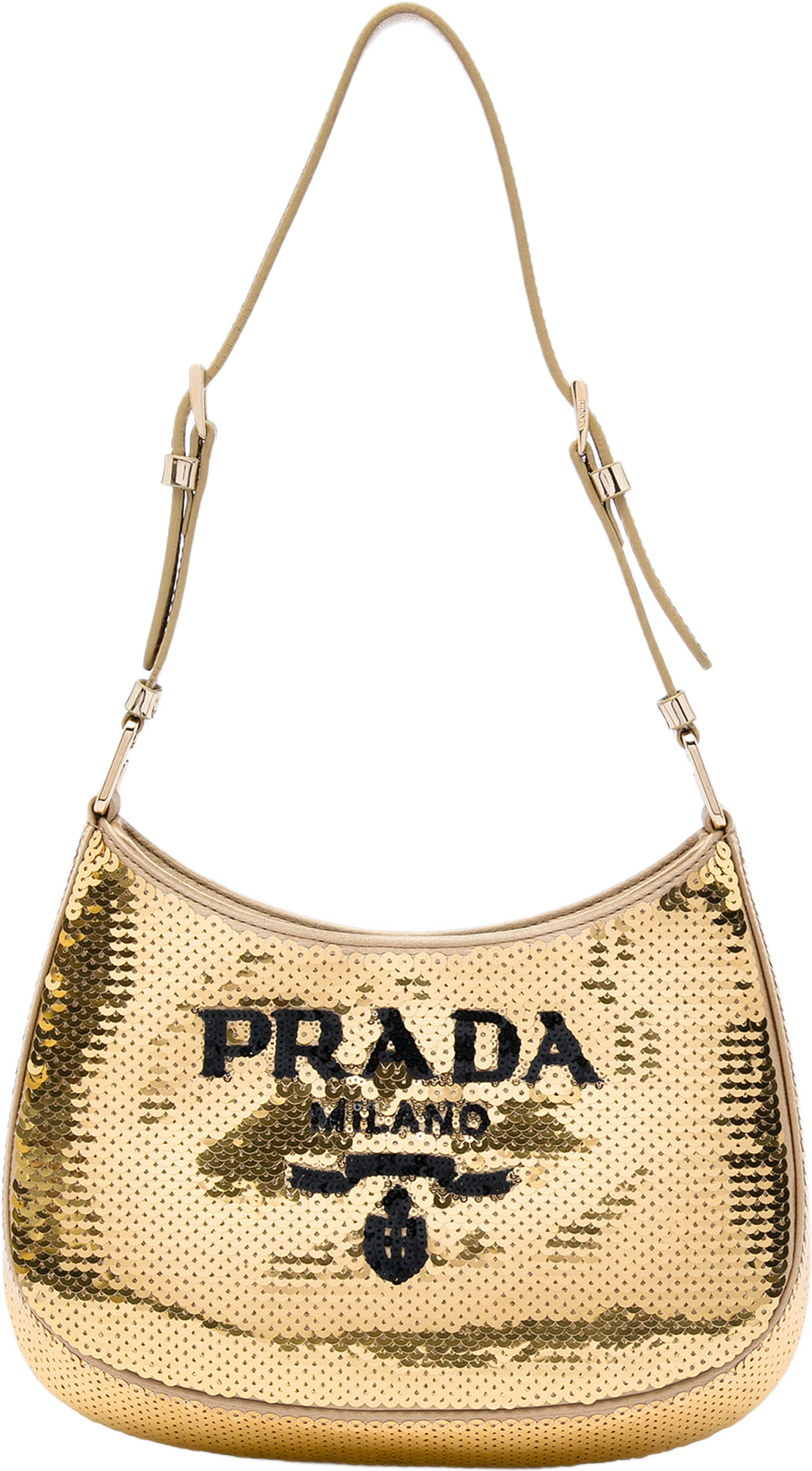 Prada Sequin Embellished Satin Cleo Shoulder Bag, från Luxclusif, i färgen guld. Klicka för att öppna bilden i stort format
