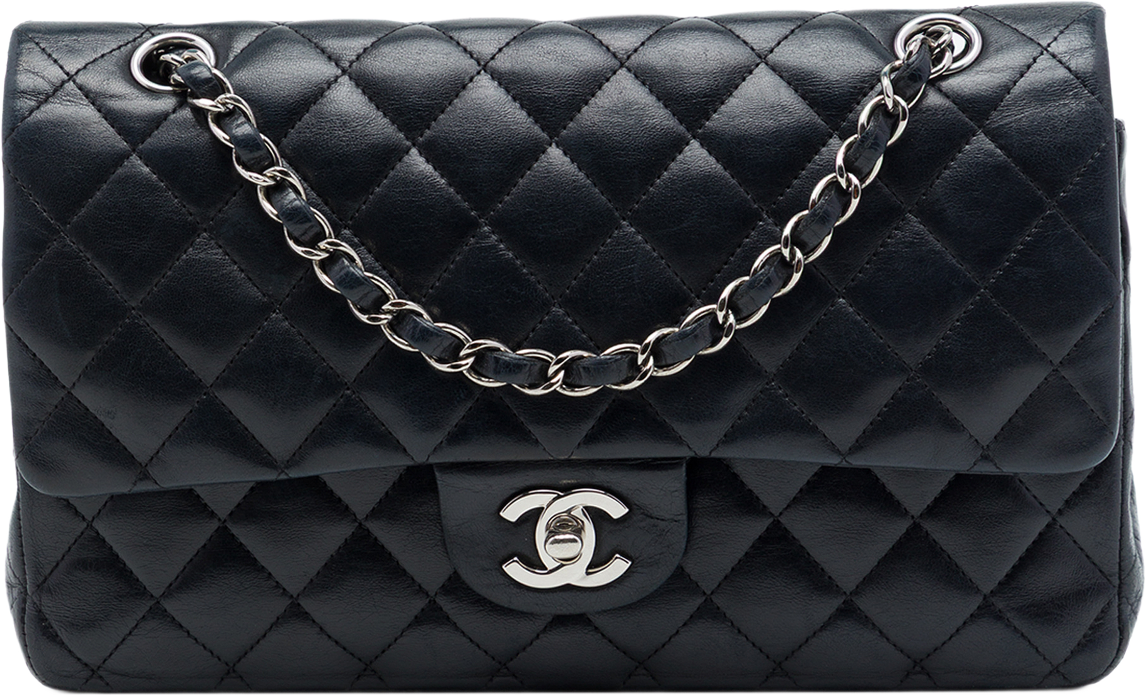 Chanel Medium Classic Lambskin Double Flap, från Luxclusif, i färgen svart. Klicka för att öppna bilden i stort format