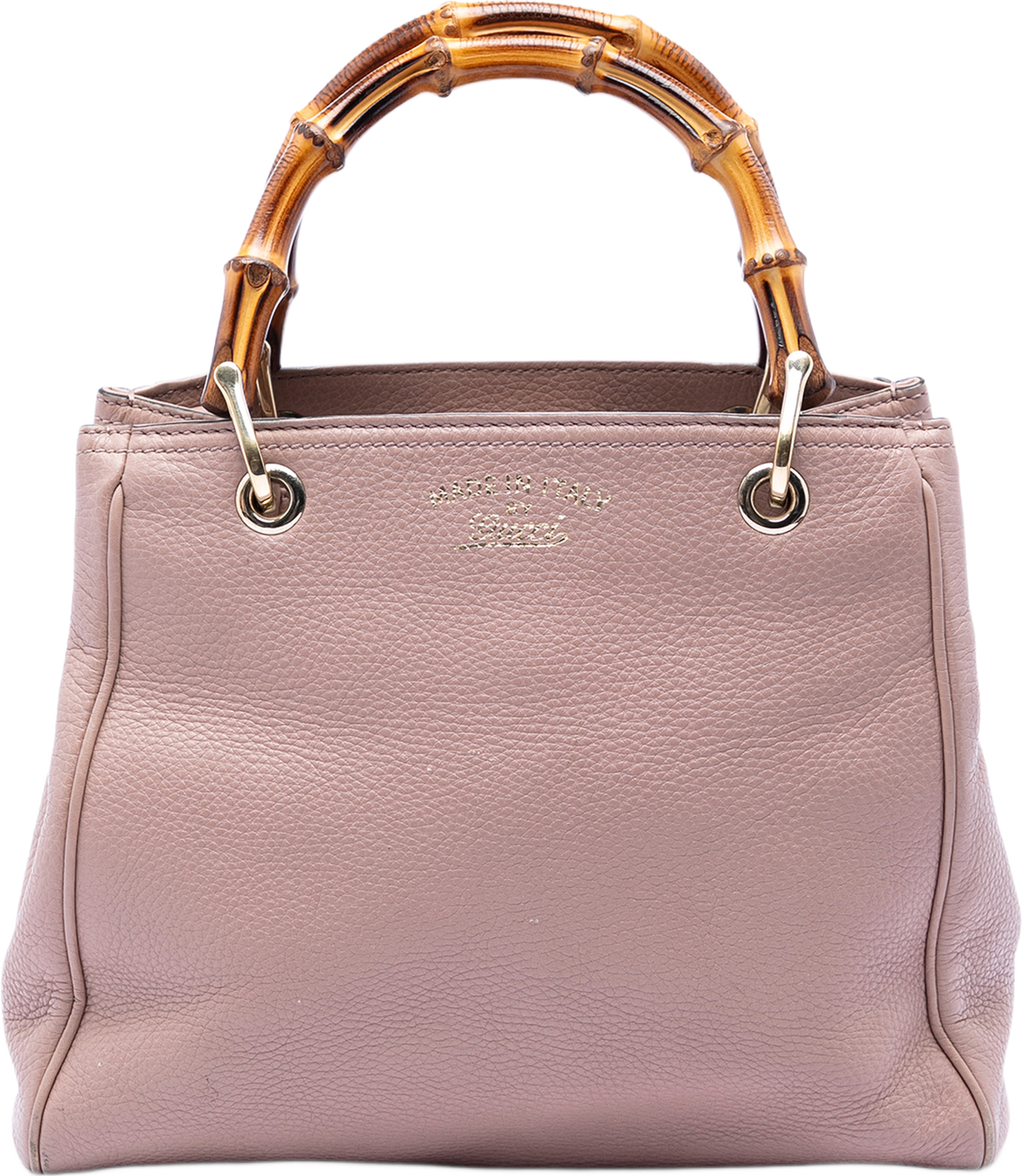 Gucci Small Calfskin Bamboo Shopper Satchel, från Luxclusif, i färgen rosa. Klicka för att öppna bilden i stort format