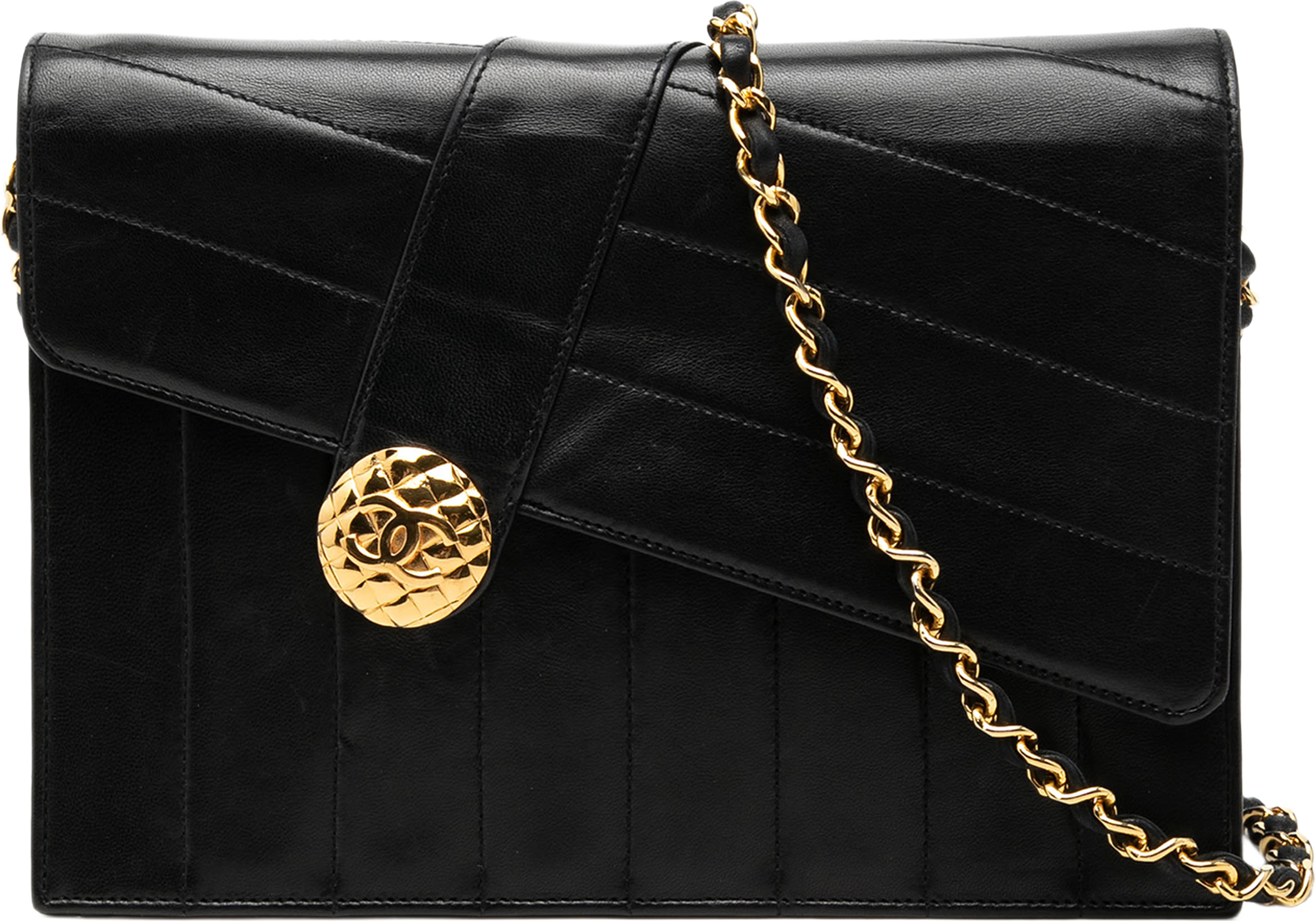 Chanel Cc Vertical And Diagonal Quilted Calfskin Envelope Flap, från Luxclusif, i färgen svart. Klicka för att öppna bilden i stort format