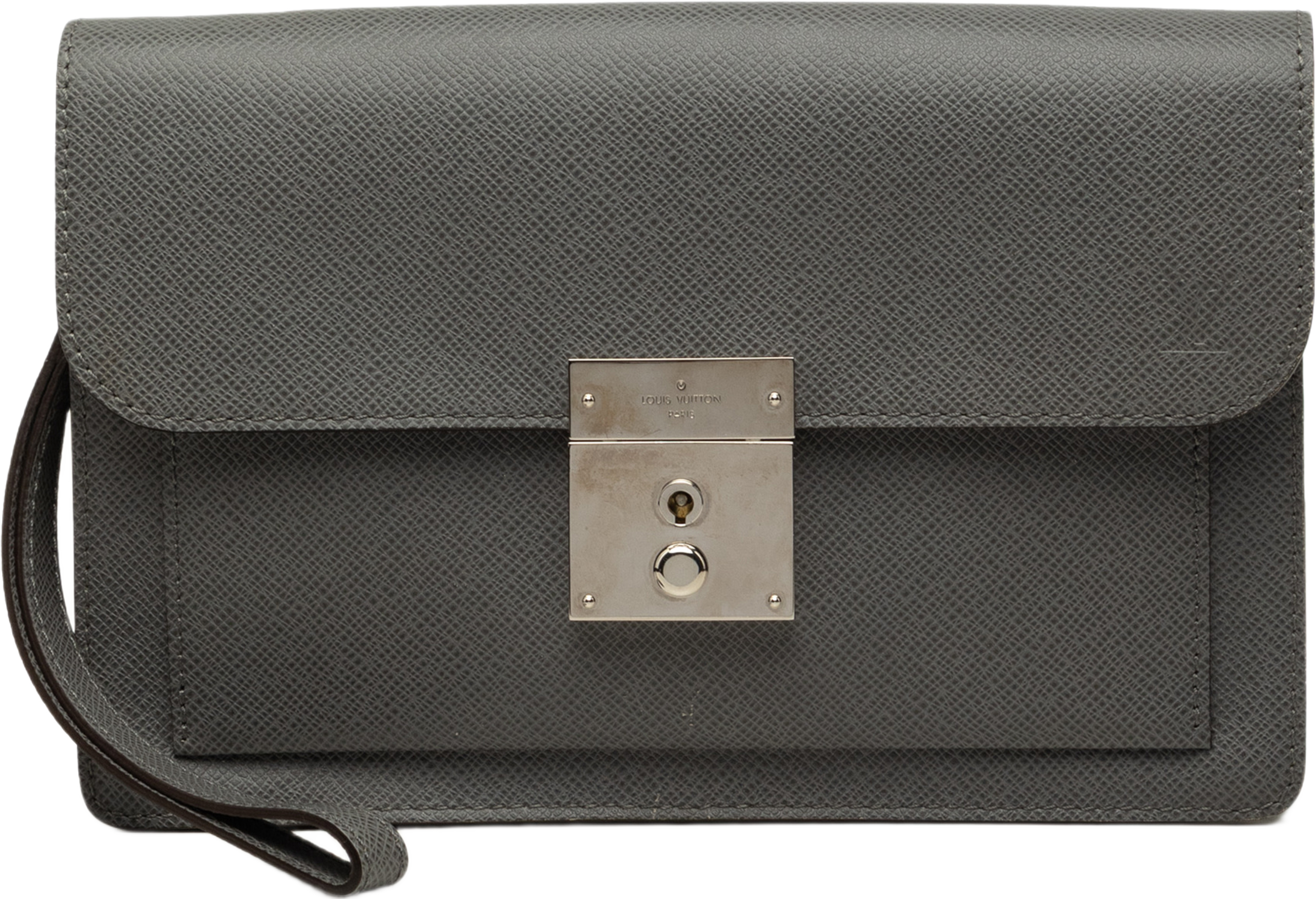 Louis Vuitton Taiga Neo Belaia Clutch, från Luxclusif, i färgen grå. Klicka för att öppna bilden i stort format