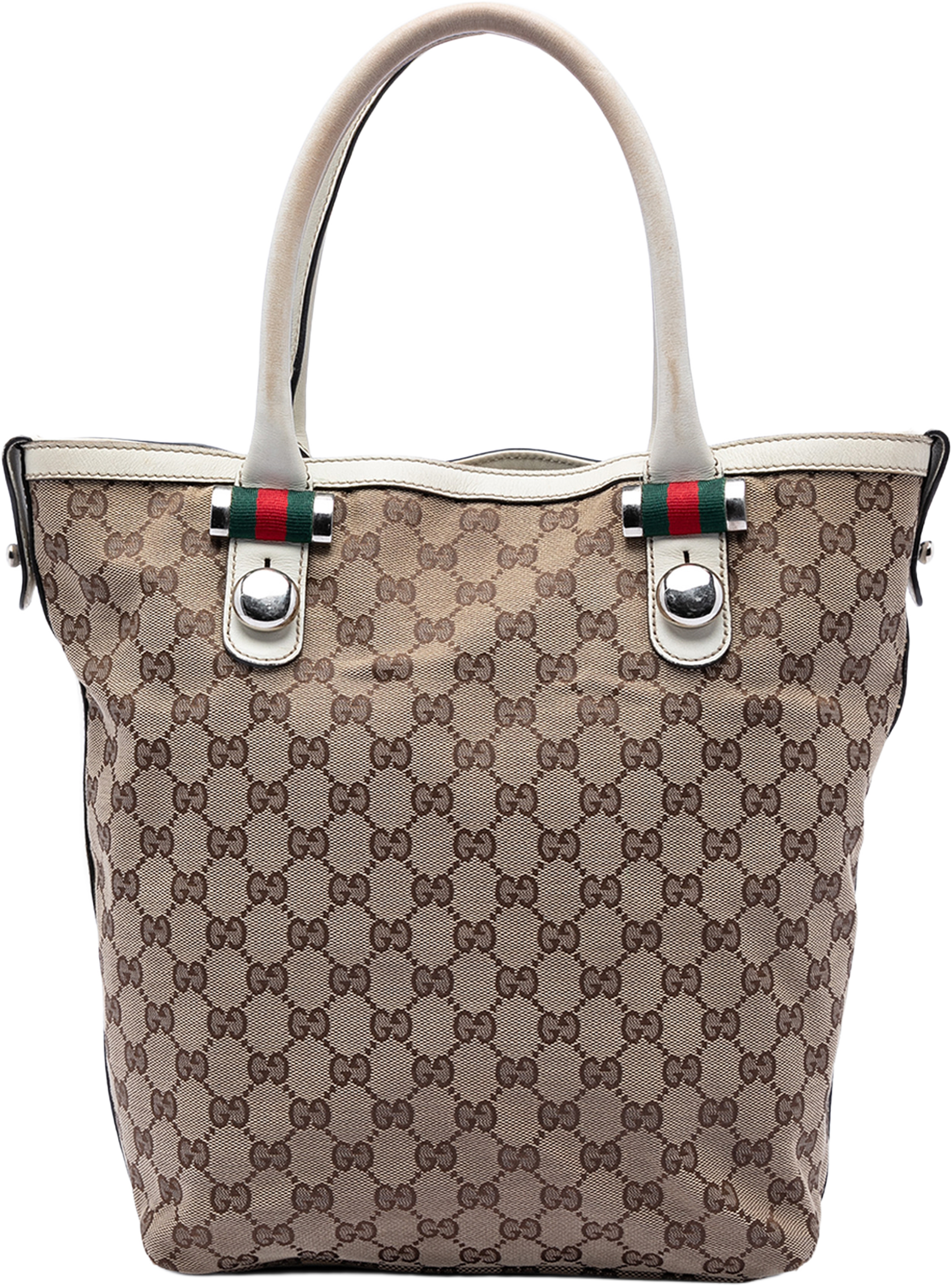 Gucci Gg Canvas Web Match Ball Tote, från Luxclusif, i färgen beige. Klicka för att öppna bilden i stort format