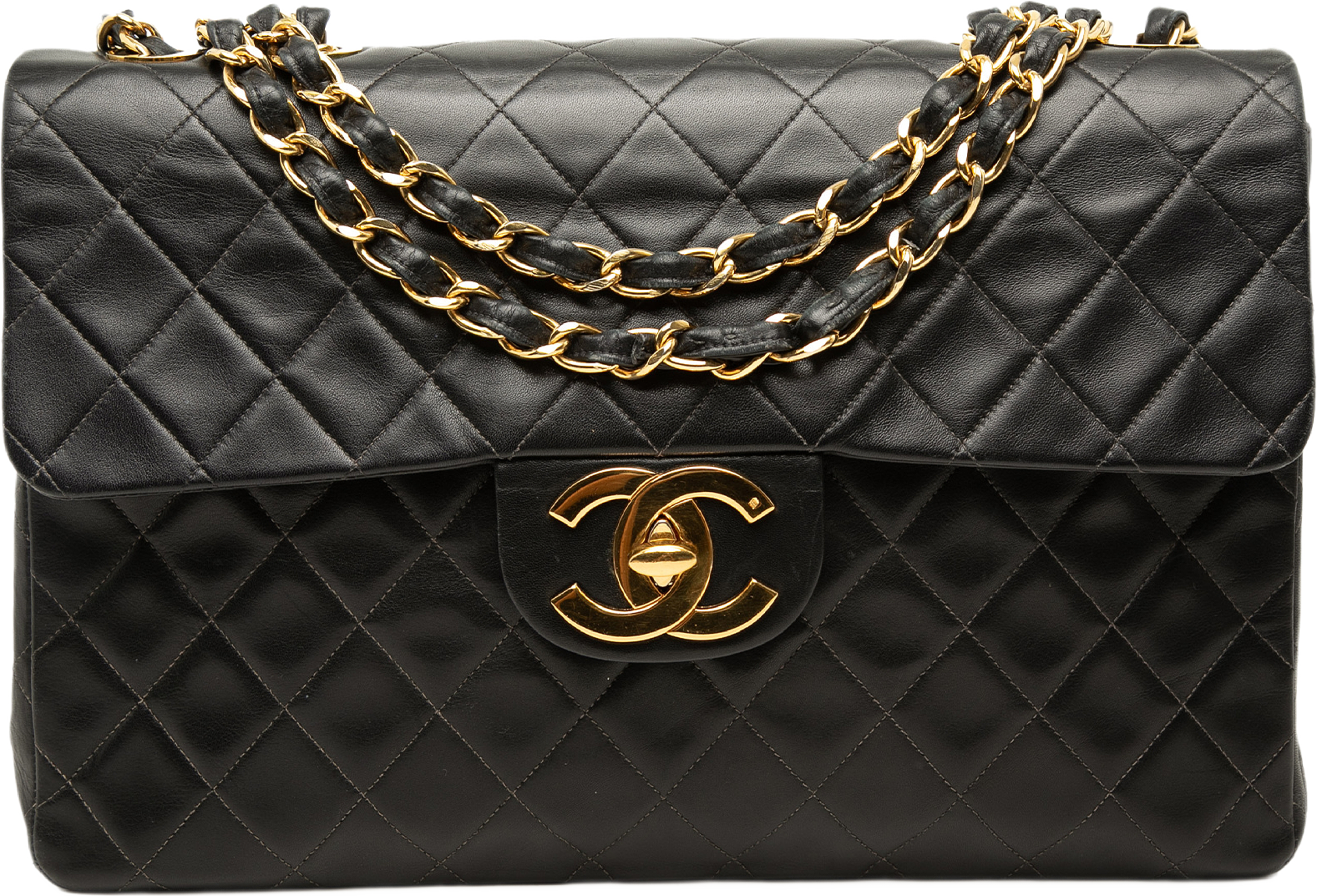 Chanel Maxi Xl Classic Lambskin Single Flap, från Luxclusif, i färgen svart. Klicka för att öppna bilden i stort format