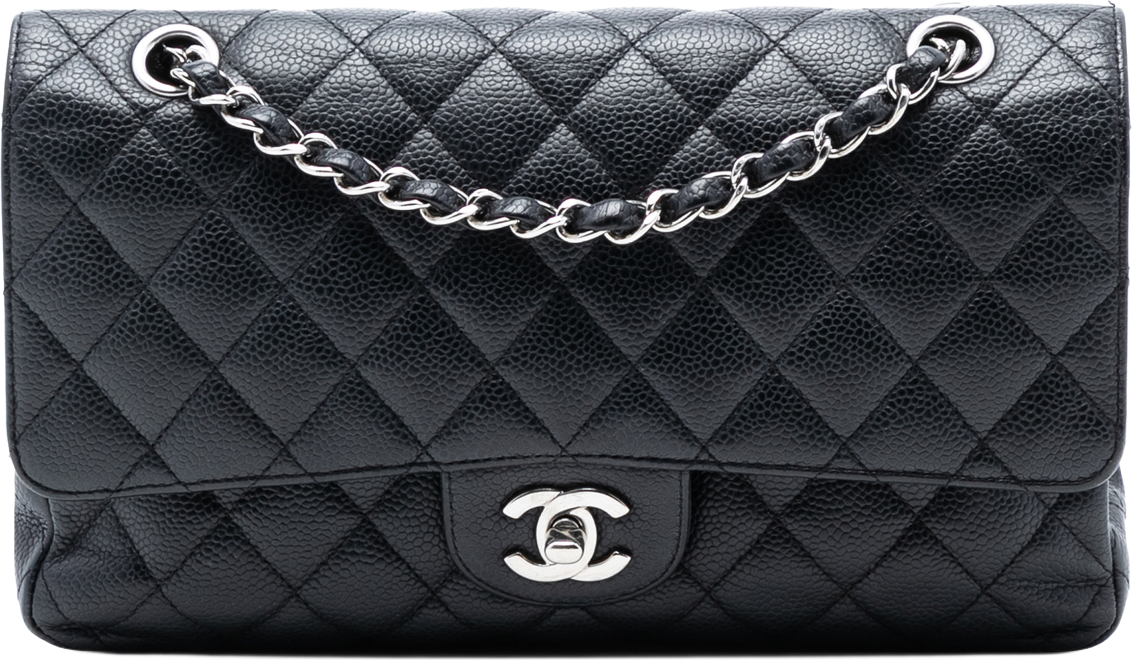 Chanel Medium Classic Caviar Double Flap, från Luxclusif, i färgen black. Klicka för att öppna bilden i stort format