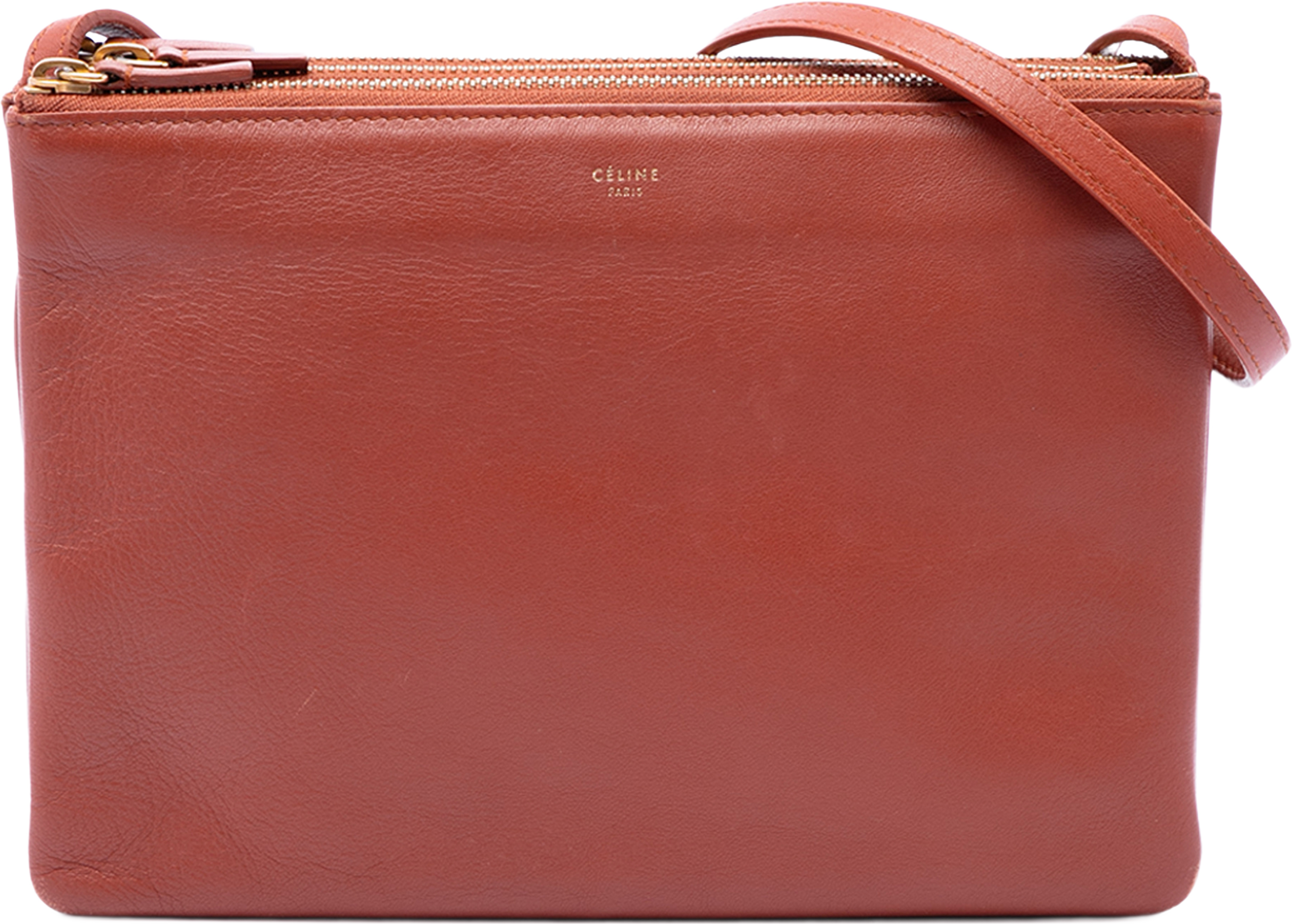 Celine Large Lambskin Trio Crossbody, från Luxclusif, i färgen röd. Klicka för att öppna bilden i stort format