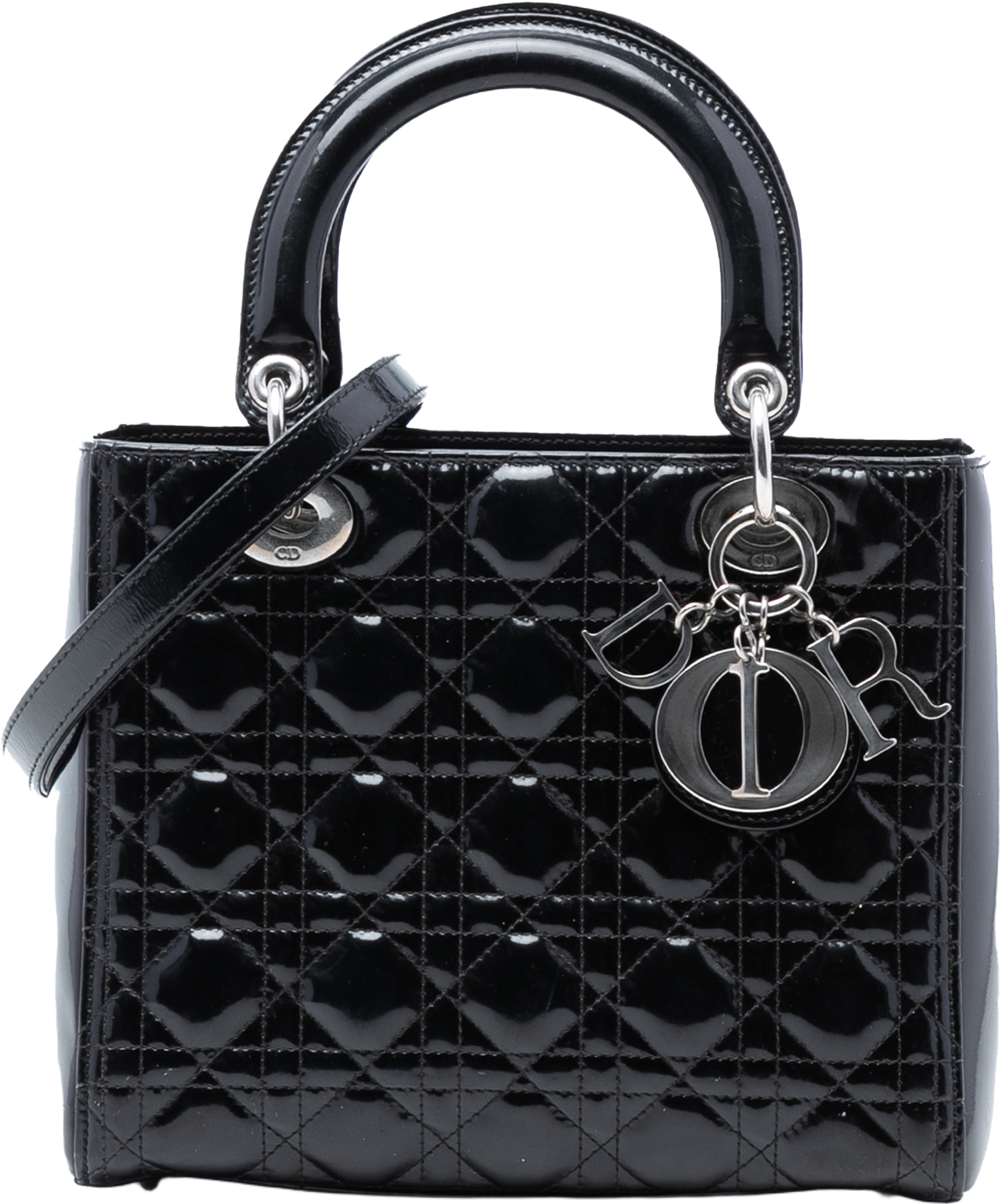 Dior Medium Patent Cannage Lady Dior, från Luxclusif, i färgen black. Klicka för att öppna bilden i stort format