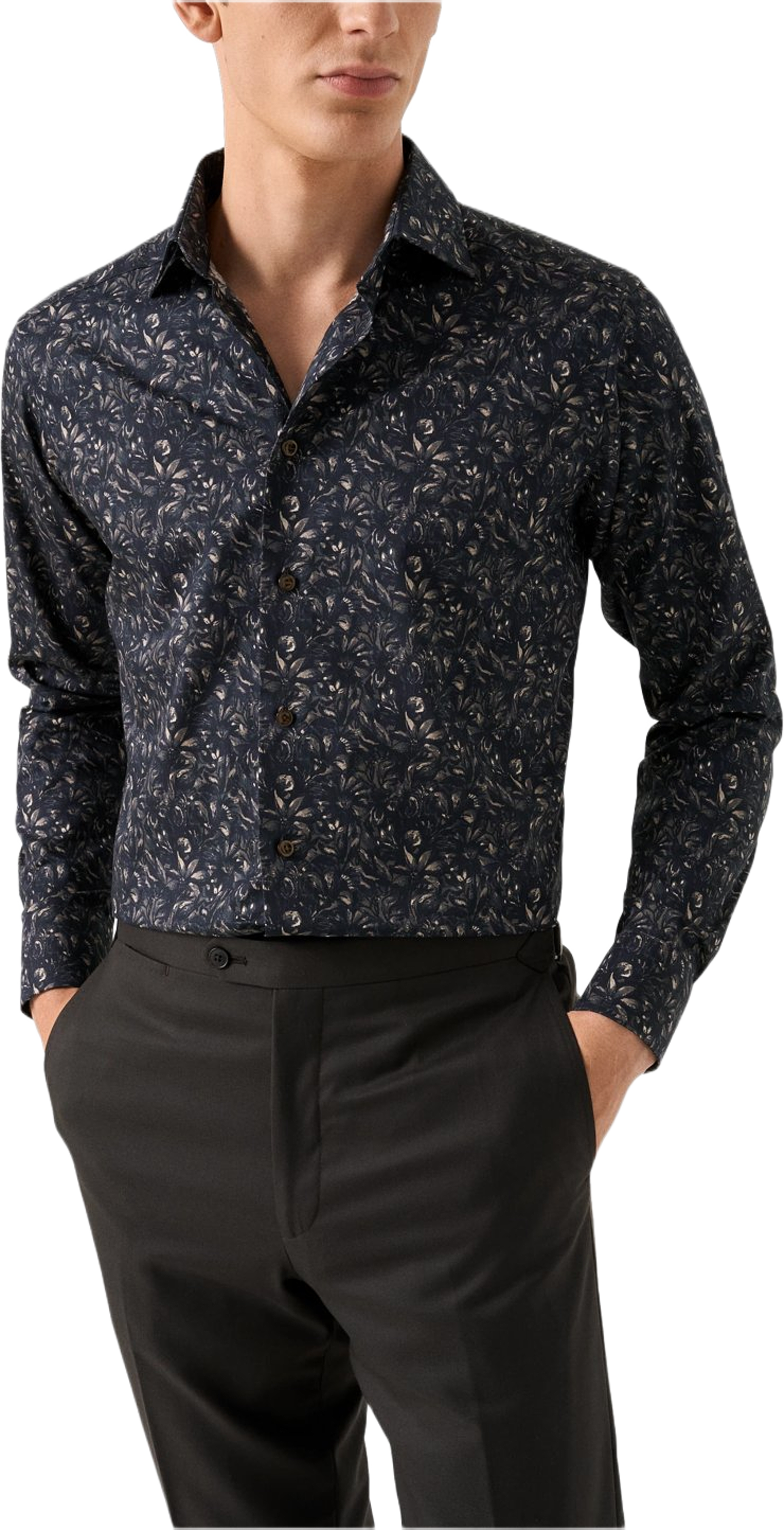 Blommig Signature Twill-skjorta Contemporary Fit, från Eton, i färgen dark brown. Klicka för att öppna bilden i stort format