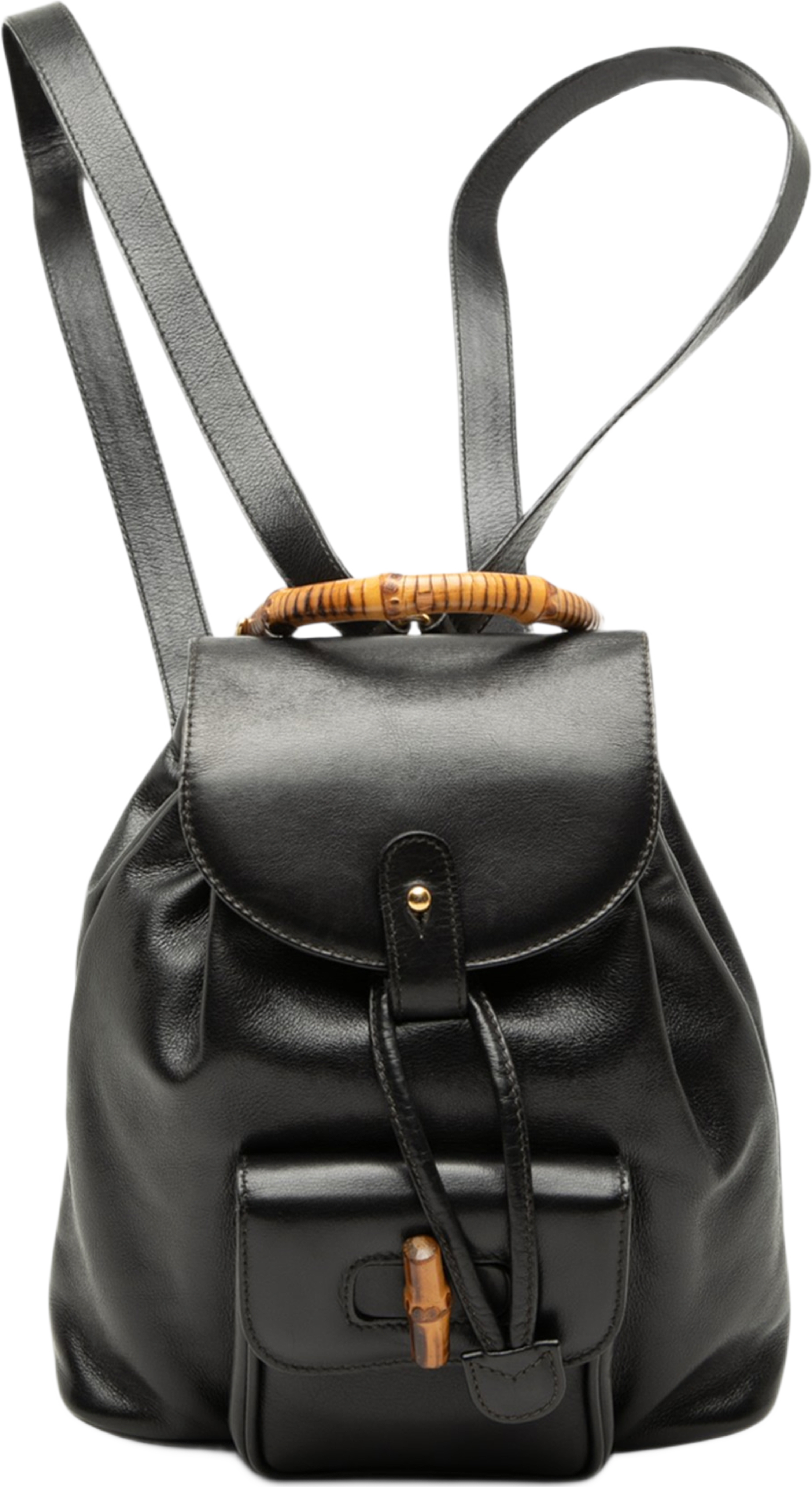 Gucci Calfskin Bamboo Drawstring Backpack, från Luxclusif, i färgen svart. Klicka för att öppna bilden i stort format