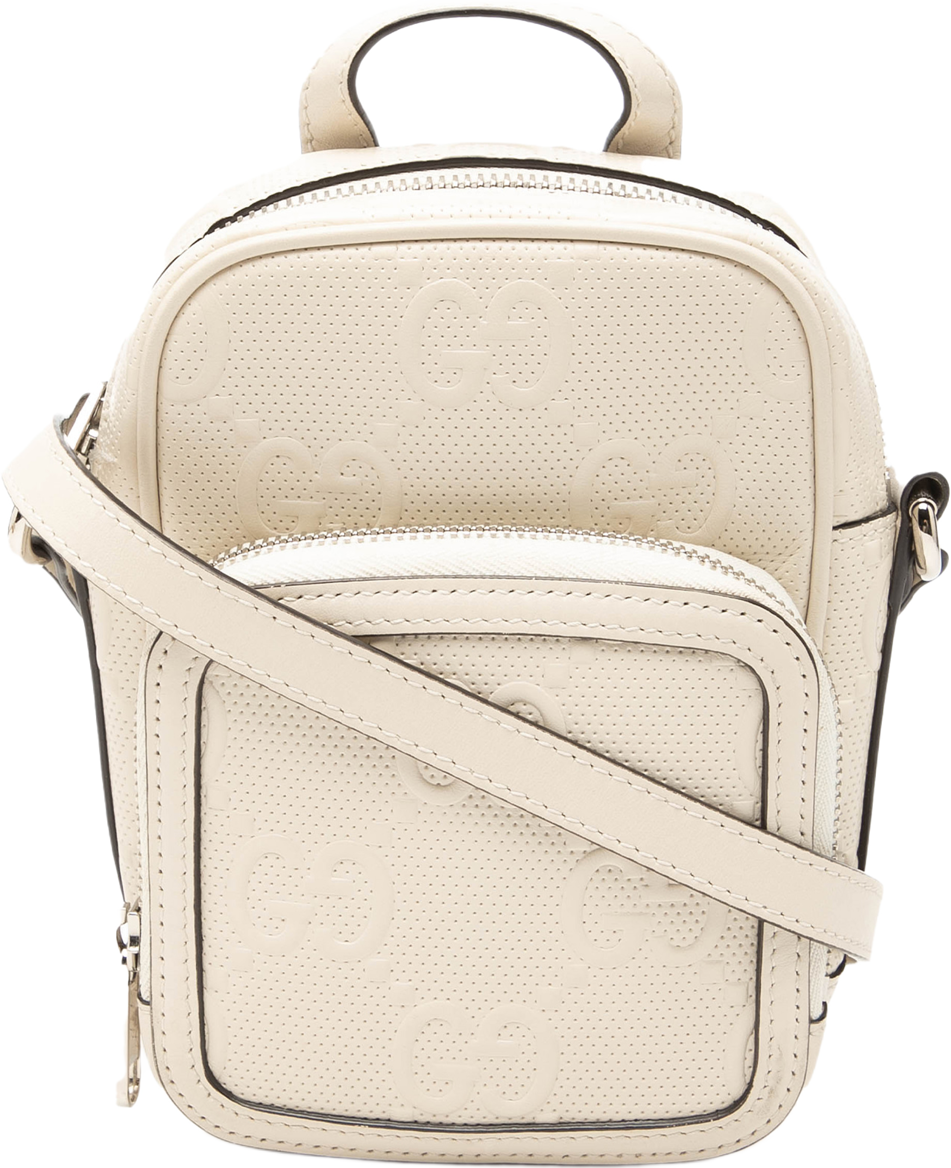 Gucci Mini Gg Embossed Perforated Calfskin Satchel, från Luxclusif, i färgen white. Klicka för att öppna bilden i stort format