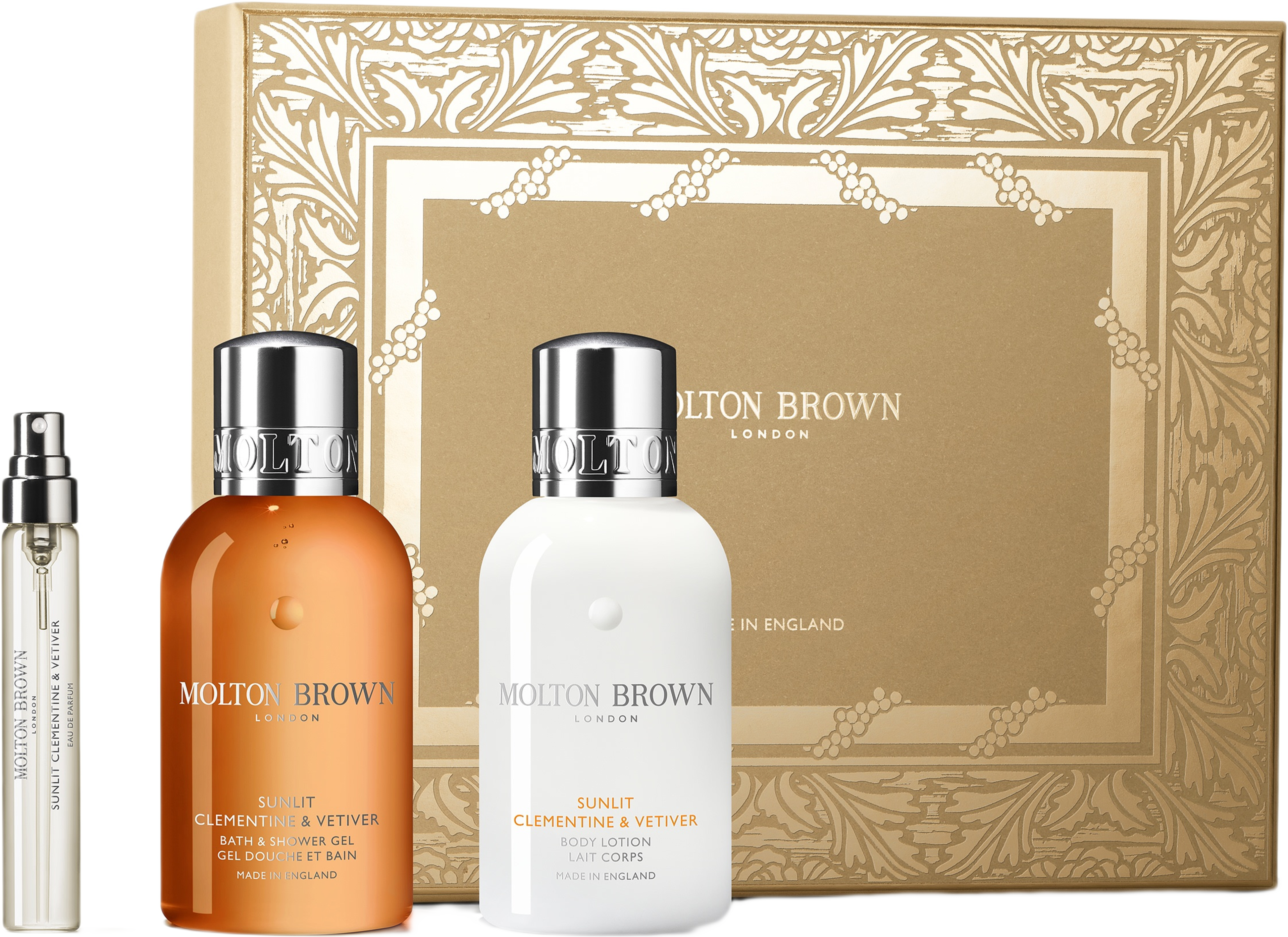 Gift Set Clementine&Vetiver Travel Set EdP +Shower Gel+Body Lotion, från Molton Brown. Klicka för att öppna bilden i stort format