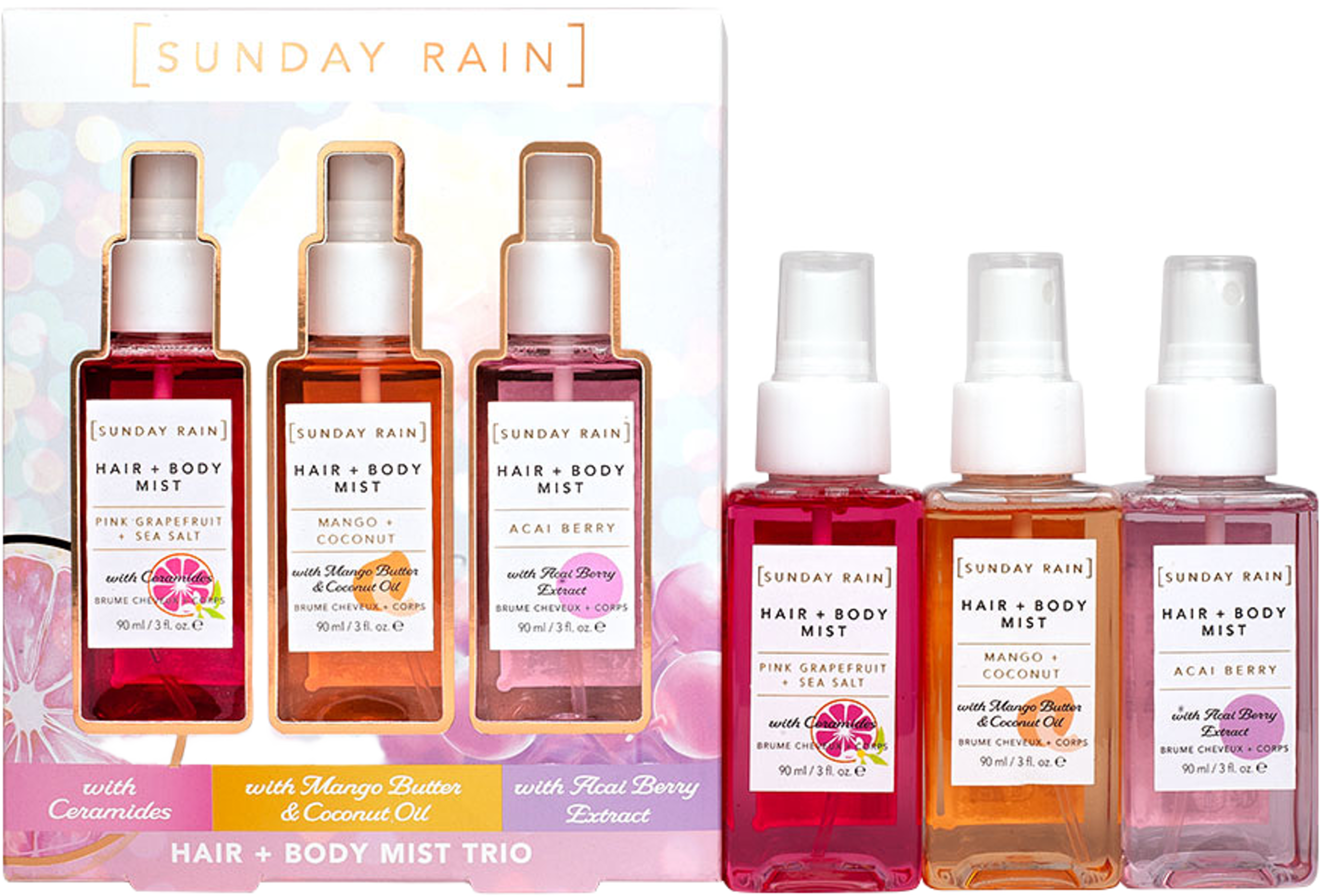 Hair & Body Mist Trio, från Sunday Rain. Klicka för att öppna bilden i stort format