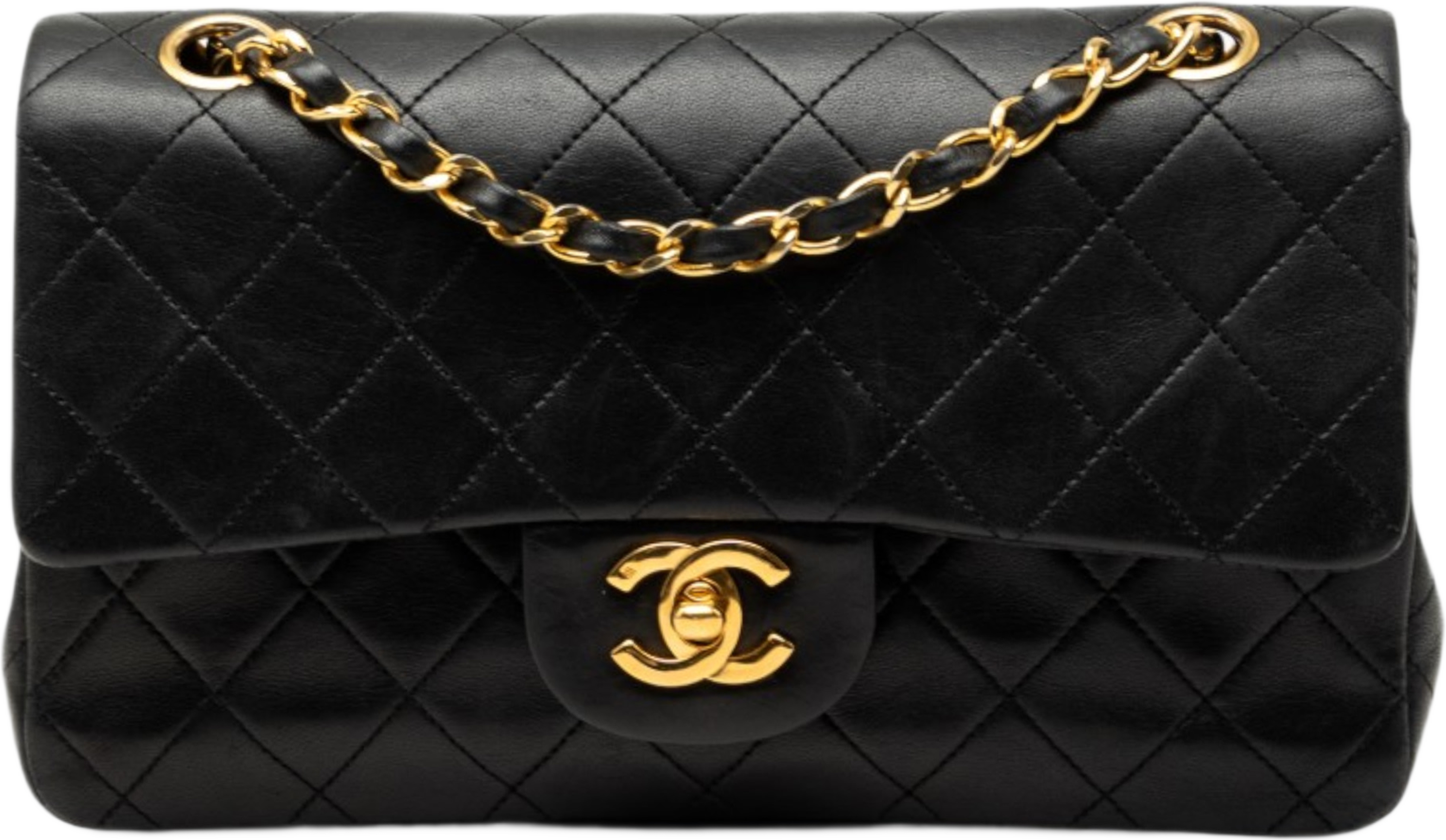 Chanel Small Classic Lambskin Double Flap, från Luxclusif, i färgen svart. Klicka för att öppna bilden i stort format