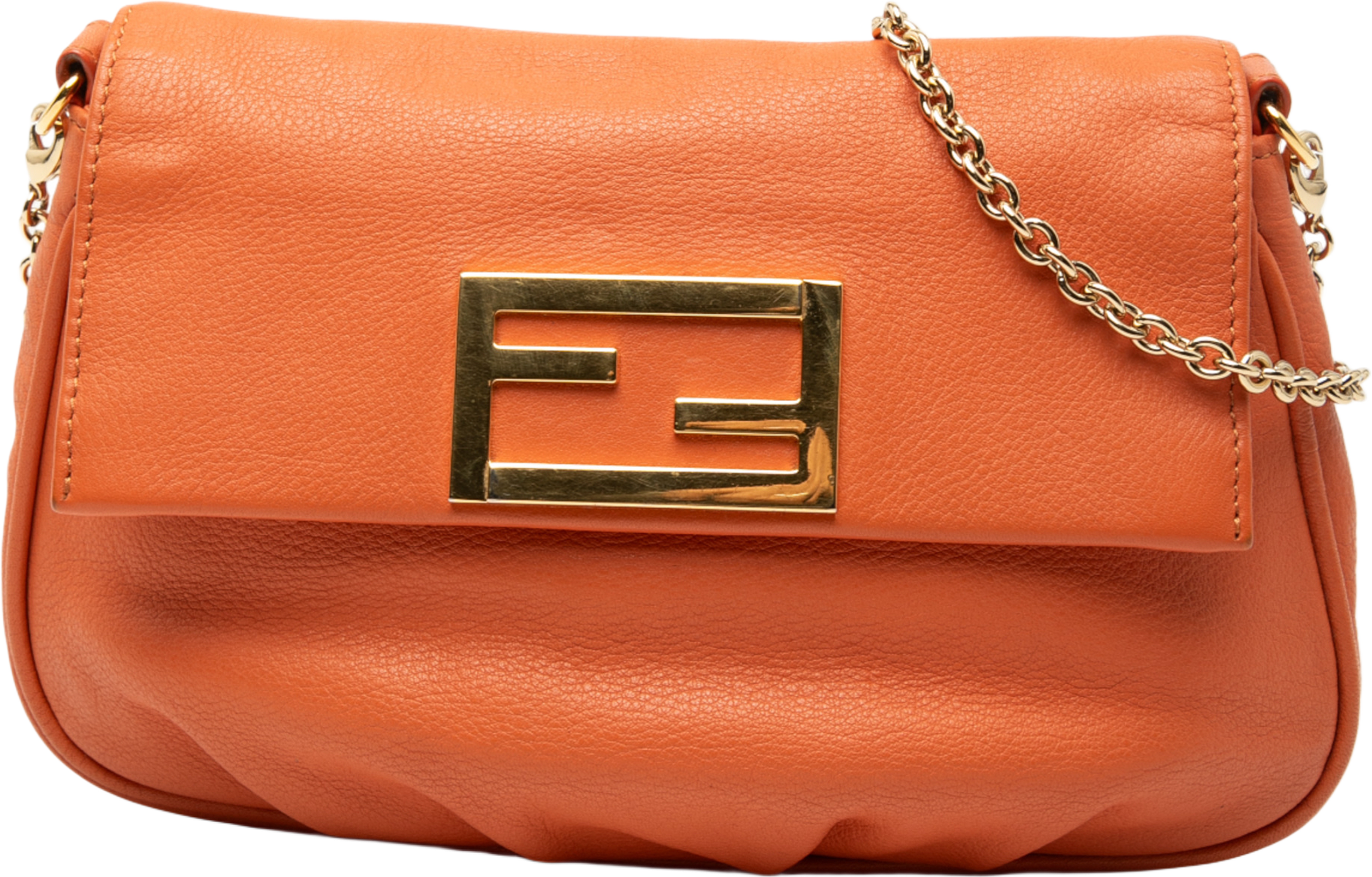Fendi Leather Fendista Pochette Crossbody, från Luxclusif, i färgen orange. Klicka för att öppna bilden i stort format