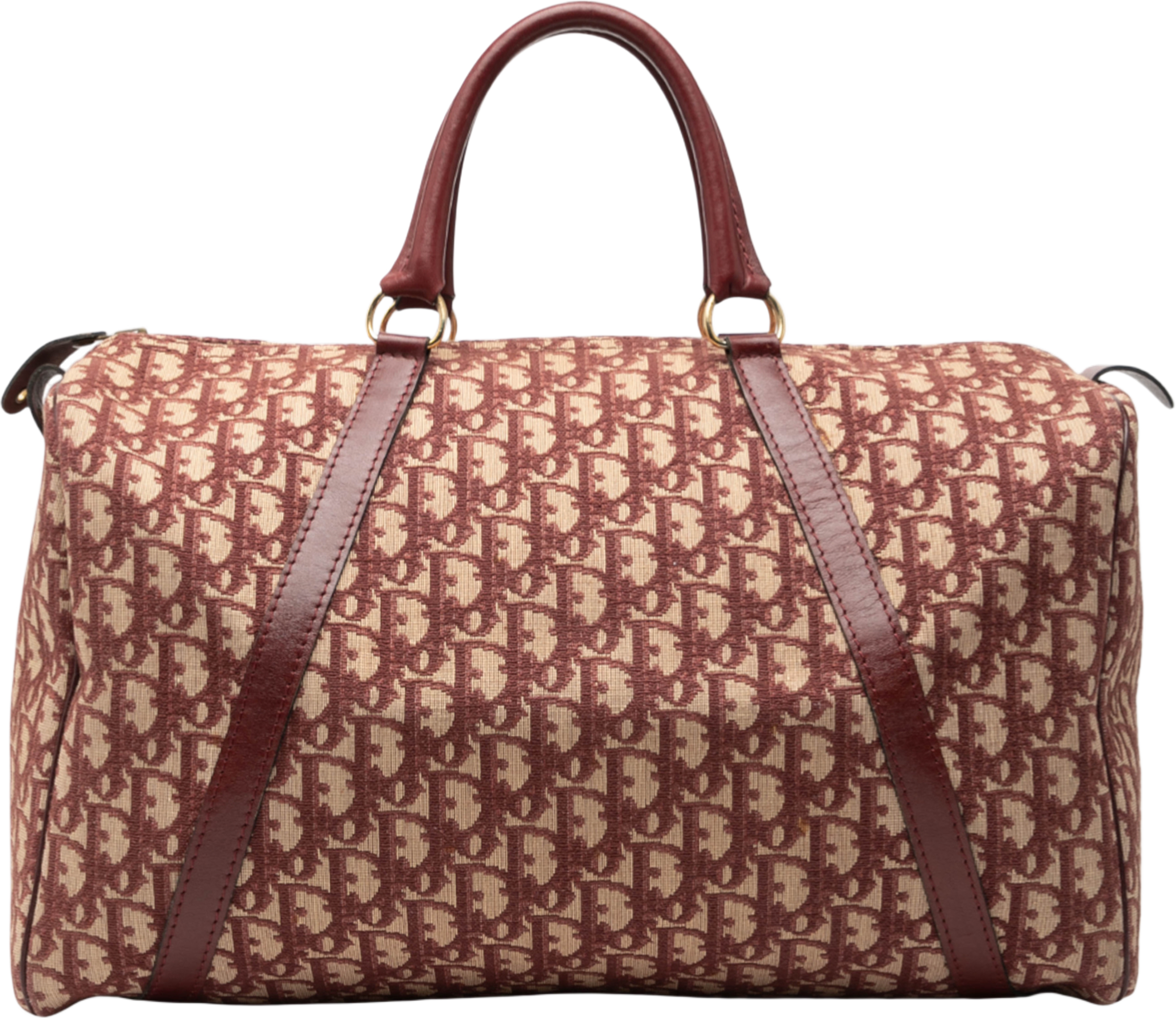 Dior Diorissimo Trotter Canvas Boston Bag, från Luxclusif, i färgen dark red. Klicka för att öppna bilden i stort format