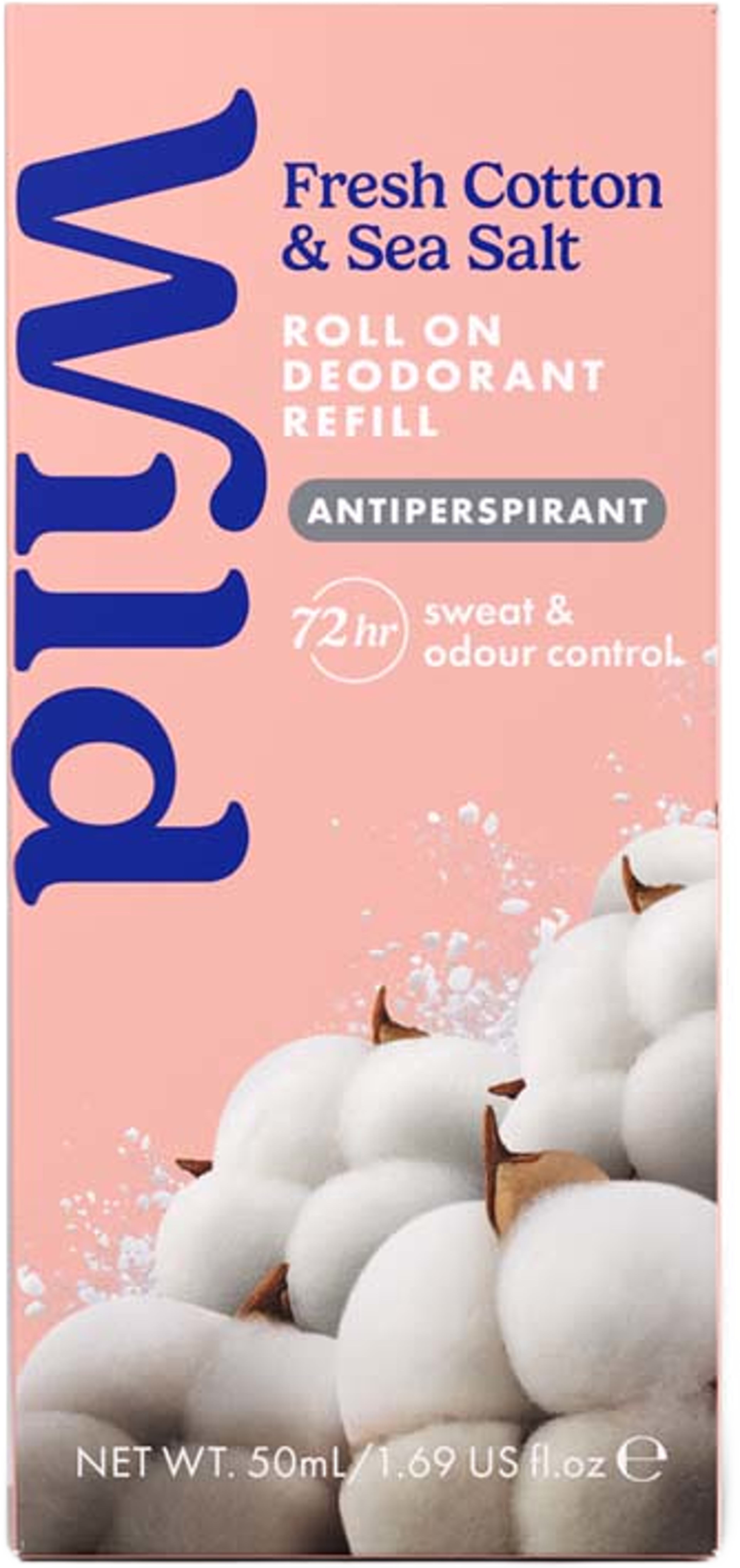 Antiperspirant Roll-on Refill Fräsch Bomull & Havssalt, från Wild. Klicka för att öppna bilden i stort format