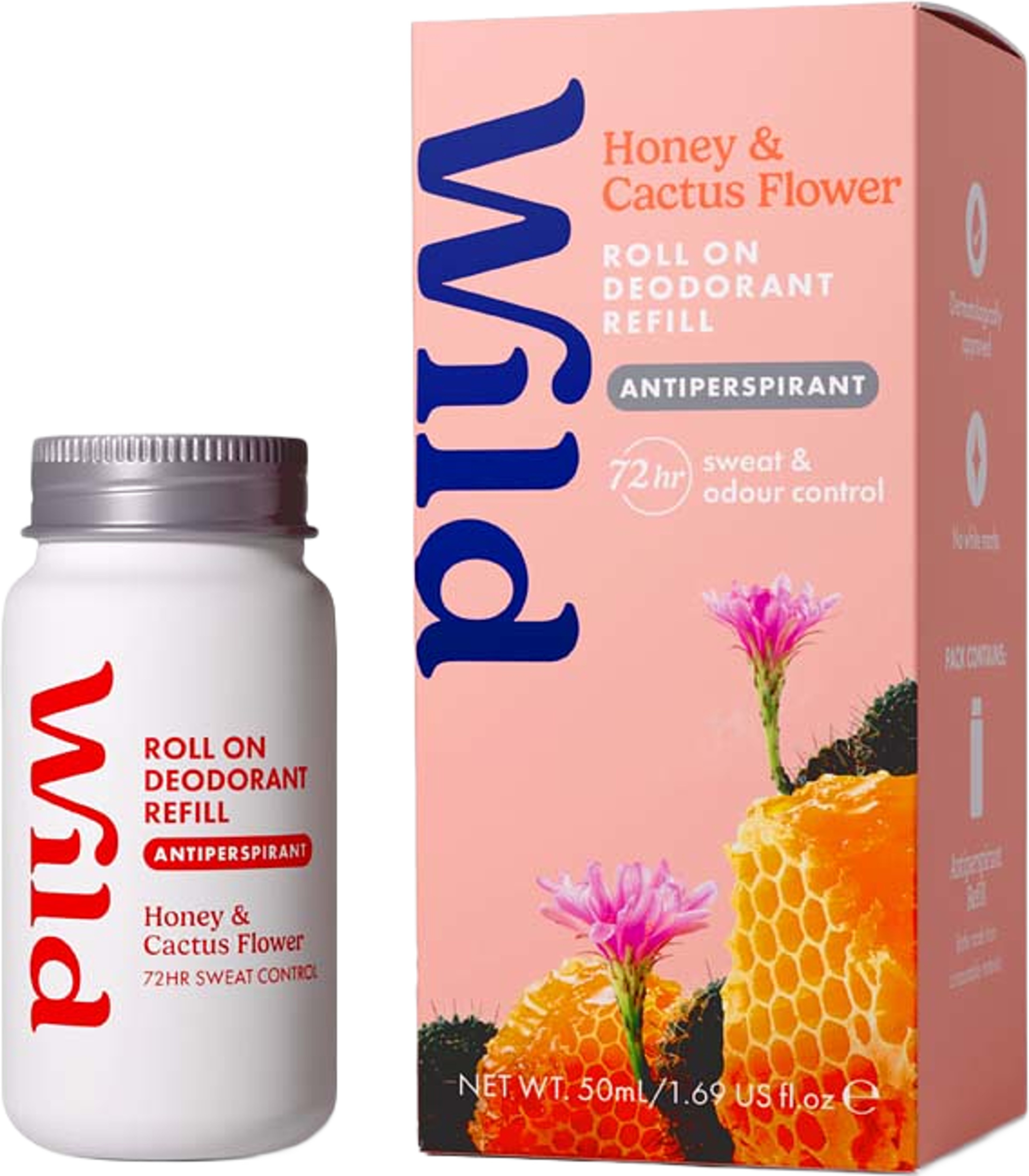 Antiperspirant Roll-on Refill Honung & Kaktusblomma, från Wild. Klicka för att öppna bilden i stort format