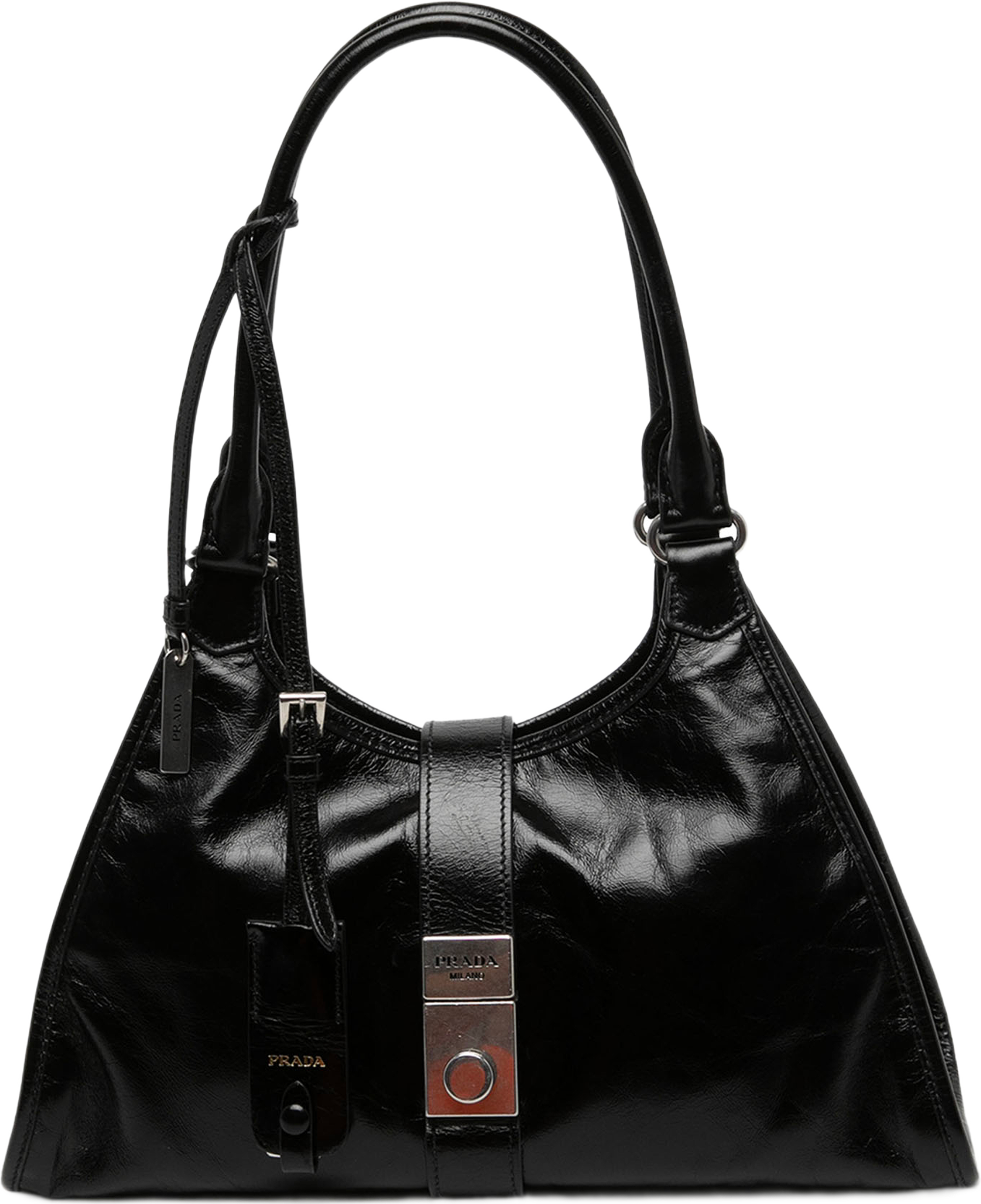Prada Medium Glossy Calfskin Shoulder Bag, från Luxclusif, i färgen svart. Klicka för att öppna bilden i stort format