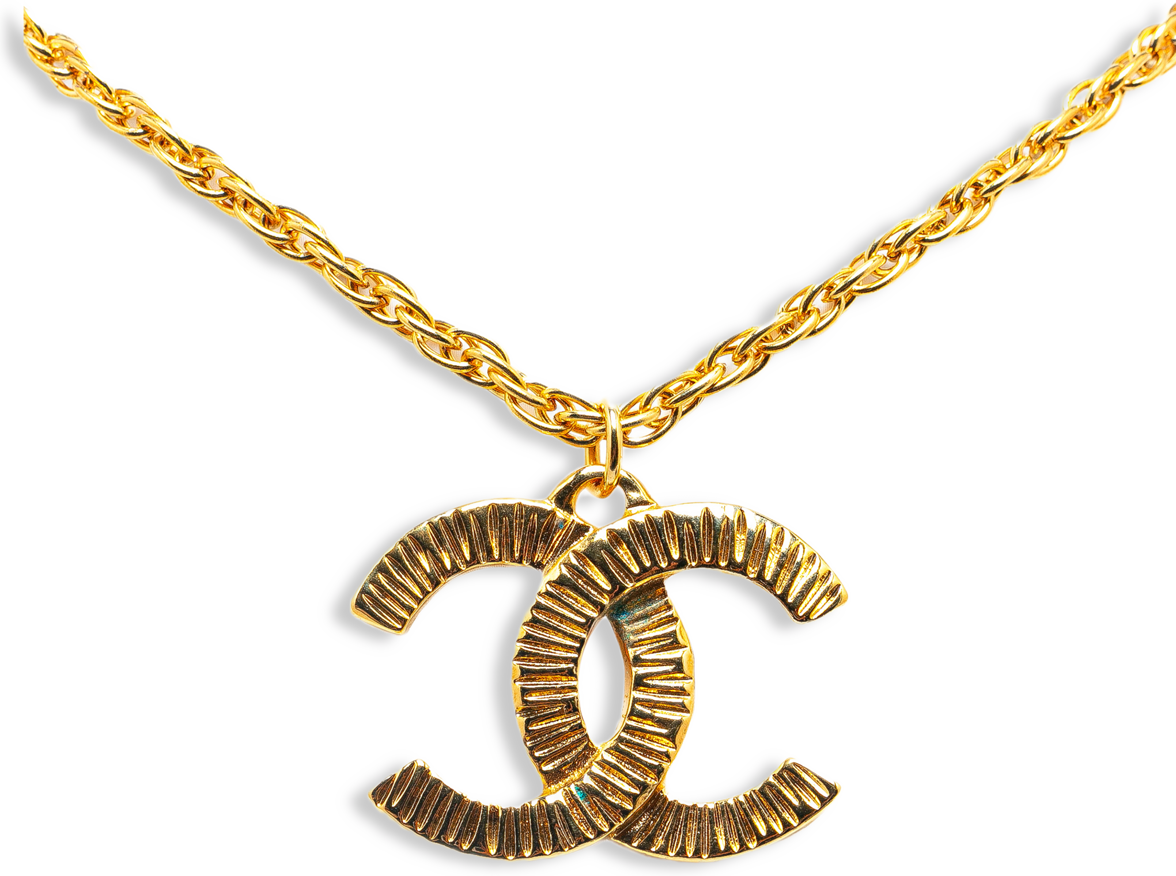 Chanel Gold Plated Cc Logo Pendant Necklace