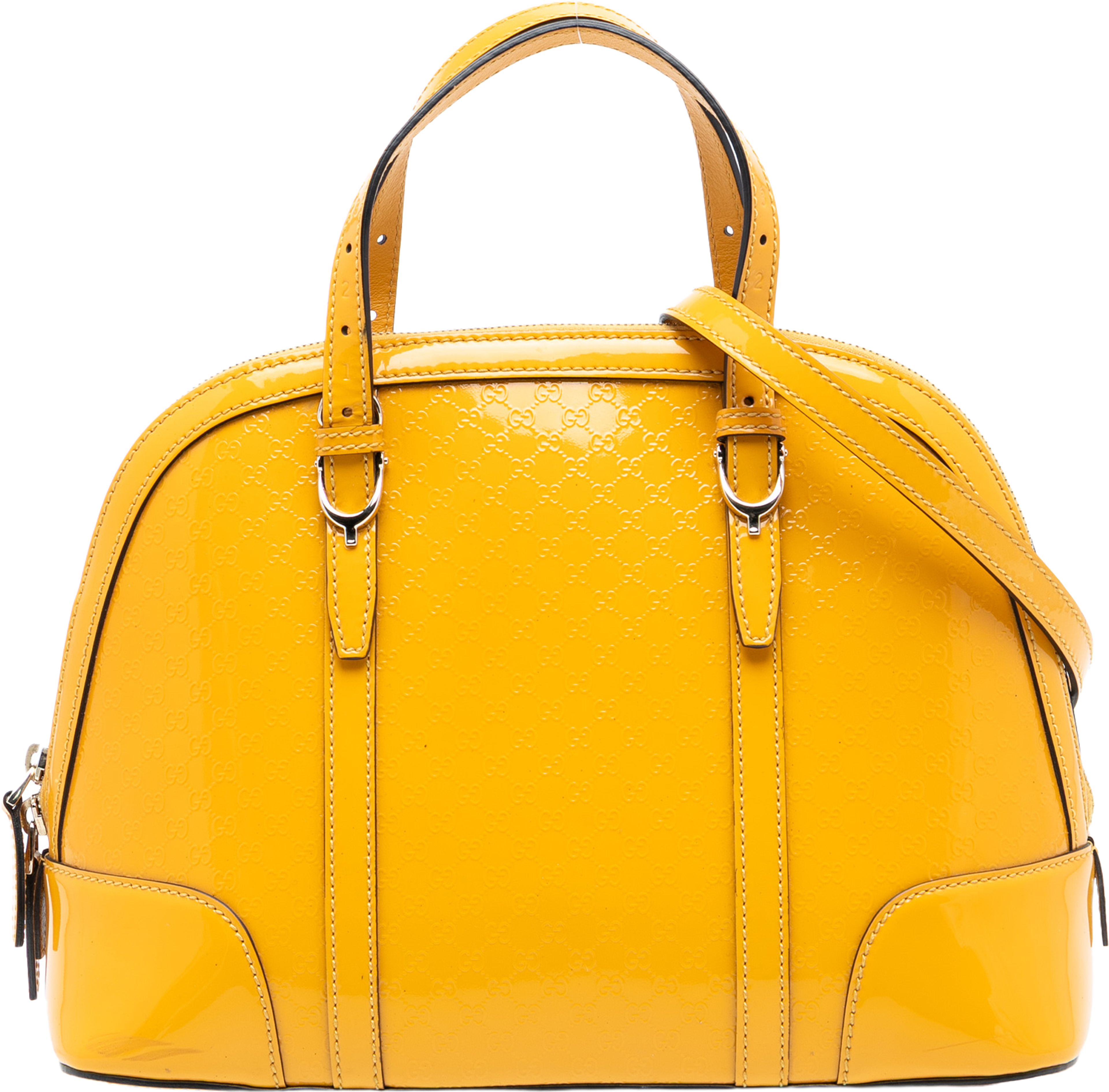 Gucci Medium Microguccissima Patent Nice Dome Satchel, från Luxclusif, i färgen yellow. Klicka för att öppna bilden i stort format