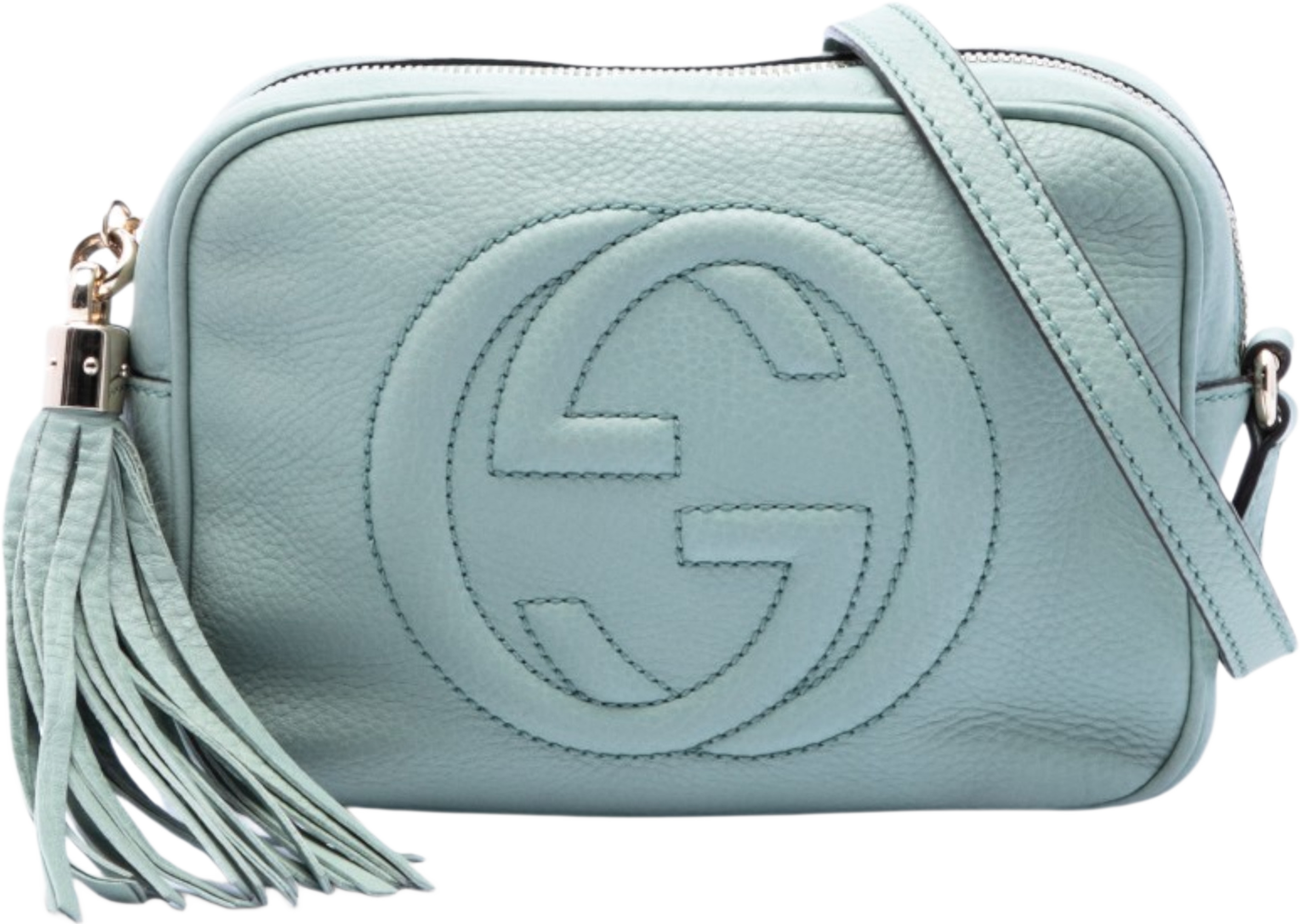 Gucci Leather Soho Disco Crossbody, från Luxclusif, i färgen light blue. Klicka för att öppna bilden i stort format
