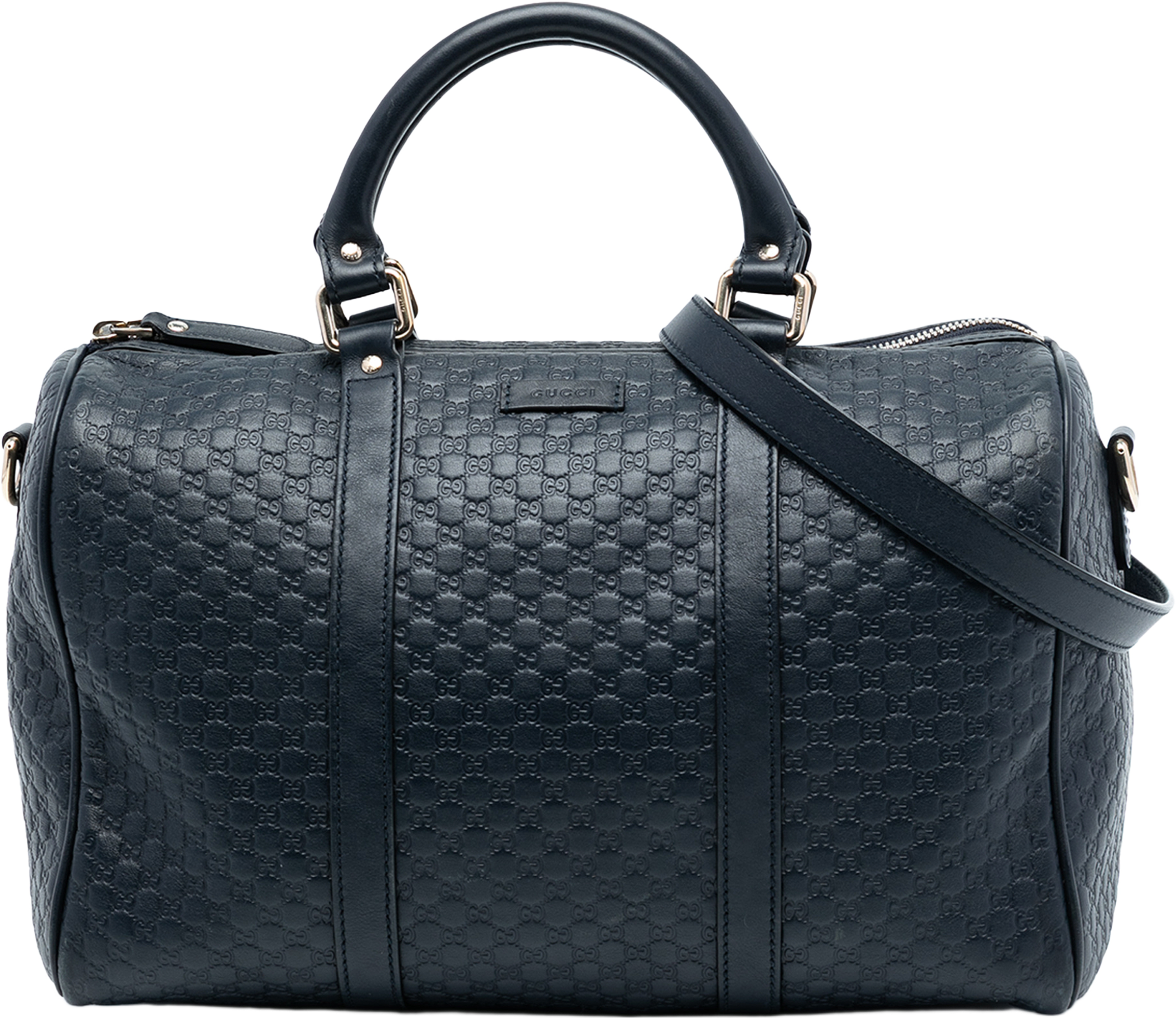 Gucci Medium Microguccissima Boston Bag, från Luxclusif, i färgen navy. Klicka för att öppna bilden i stort format