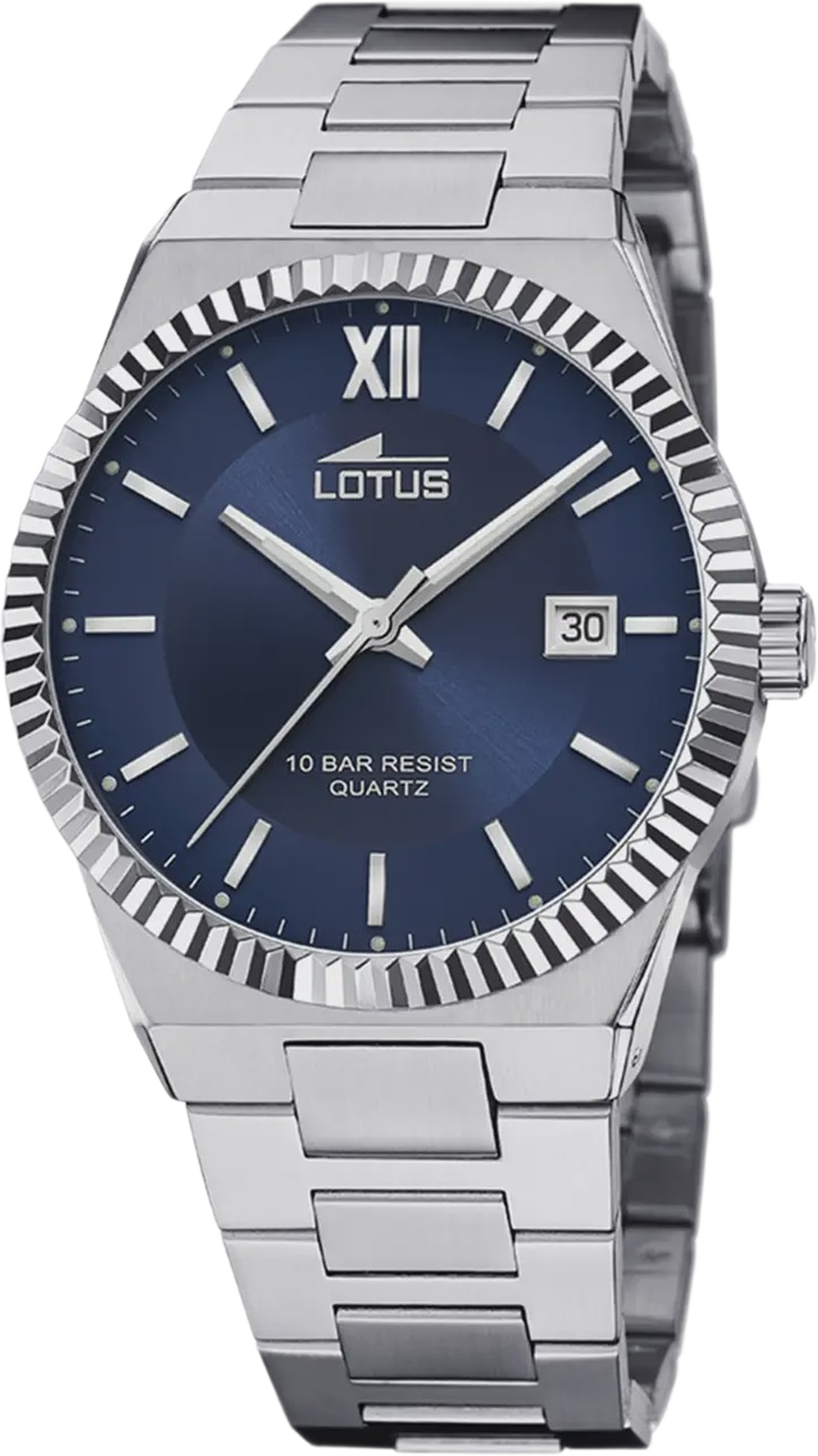 Lotus Herrklocka -  Metallband, Datum, Stål/blå, 40 Mm, från Lotus, i färgen silver. Klicka för att öppna bilden i stort format