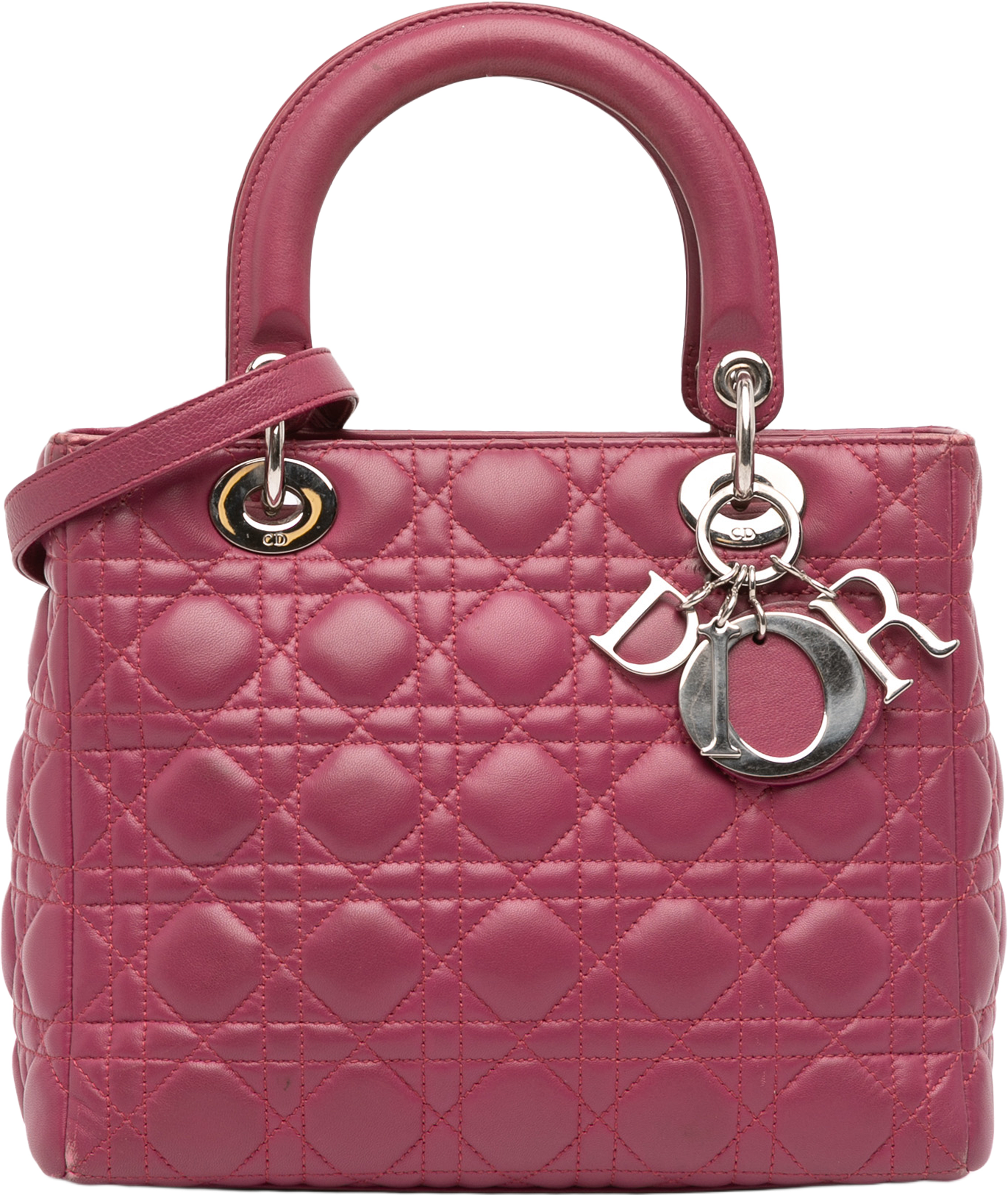 Dior Medium Lambskin Cannage Lady Dior, från Luxclusif, i färgen magenta. Klicka för att öppna bilden i stort format